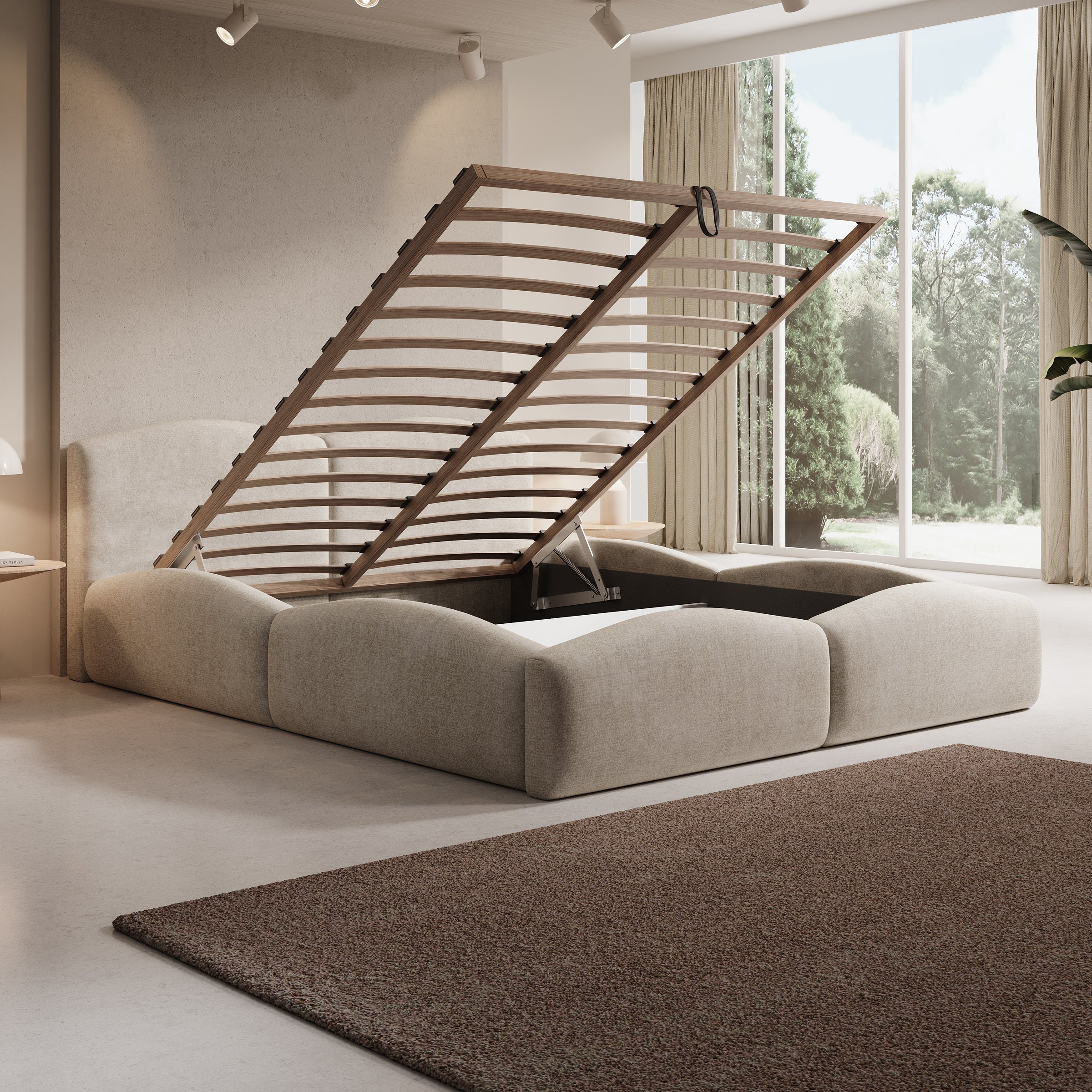 Kamfer - Tweepersoonsbed - Stof beige - 160x200 cm