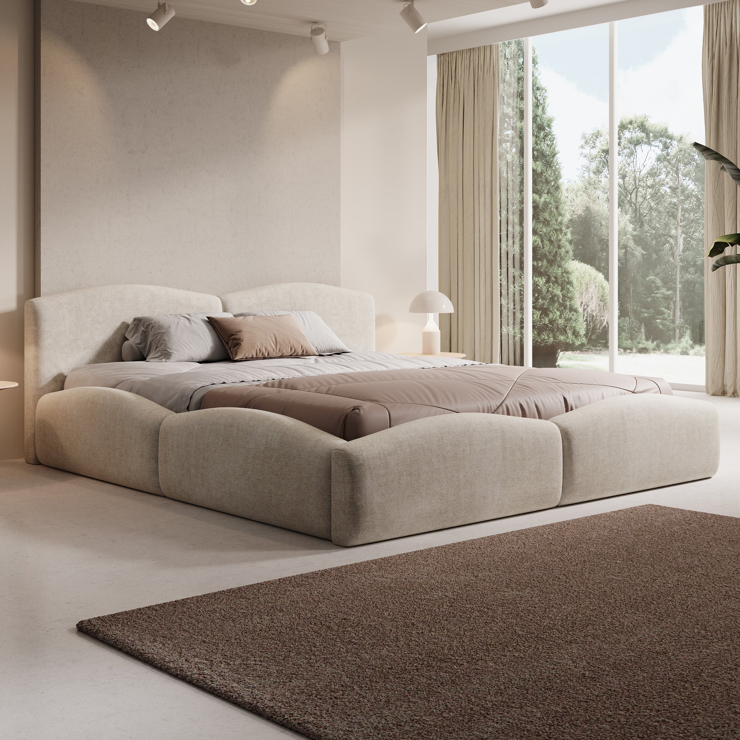 Kamfer - Tweepersoonsbed - Stof beige - 180x200 cm