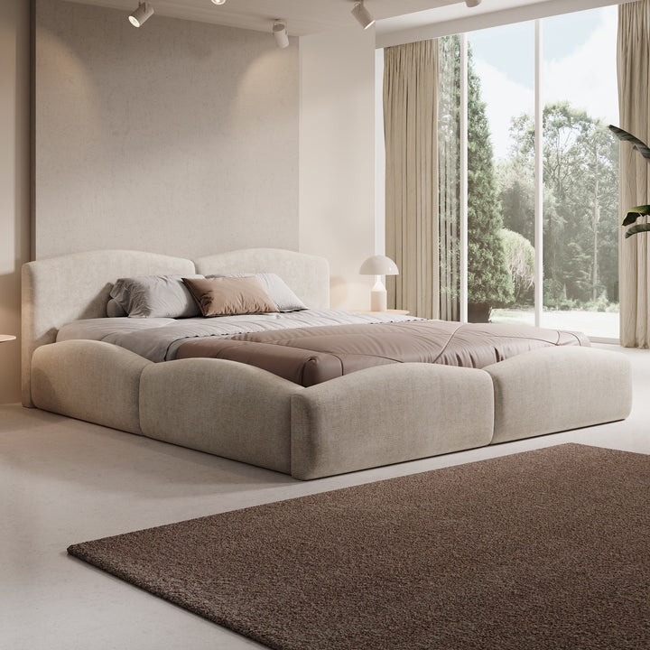 Kamfer - Tweepersoonsbed - Stof beige - 180x200 cm