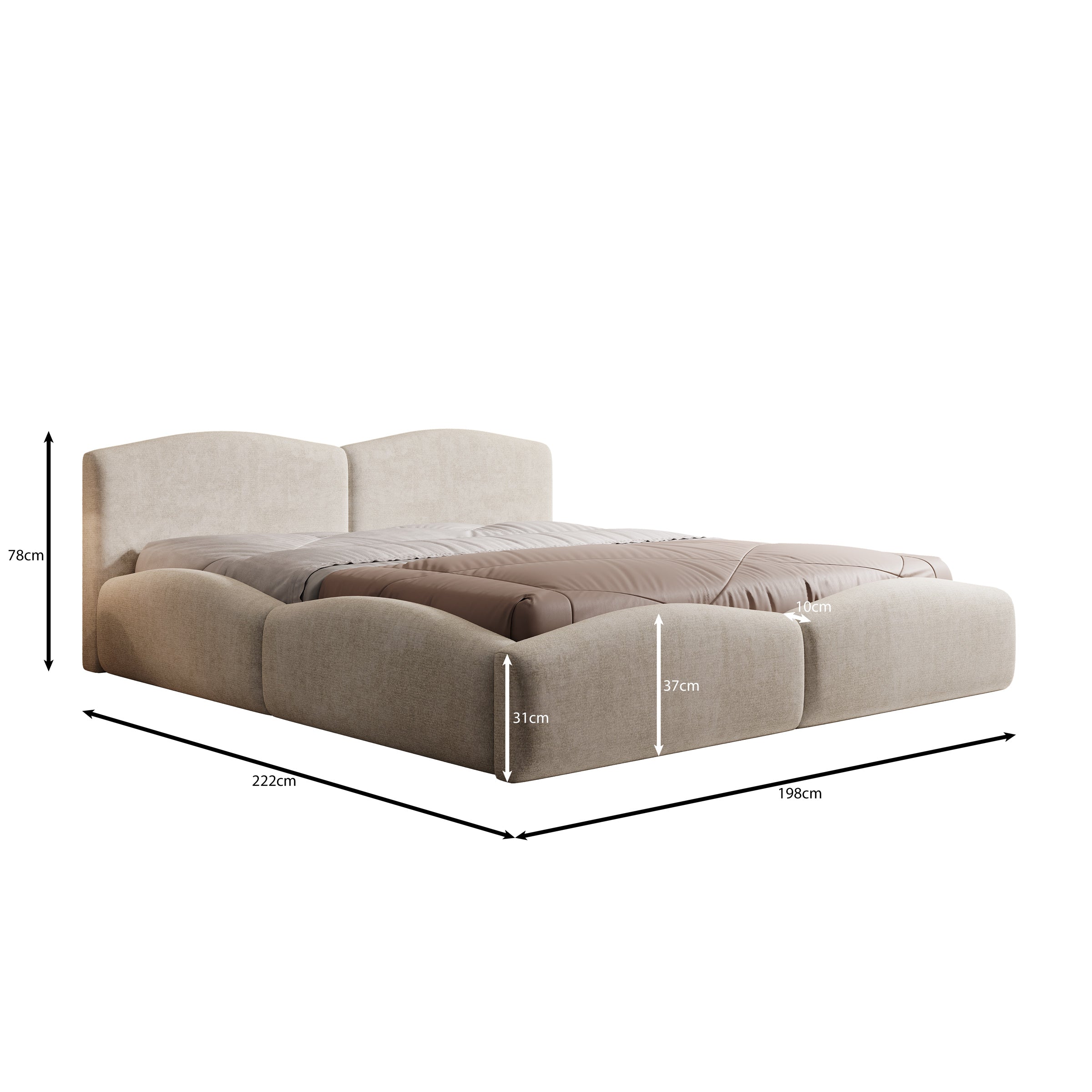 Kamfer - Tweepersoonsbed - Stof beige - 180x200 cm