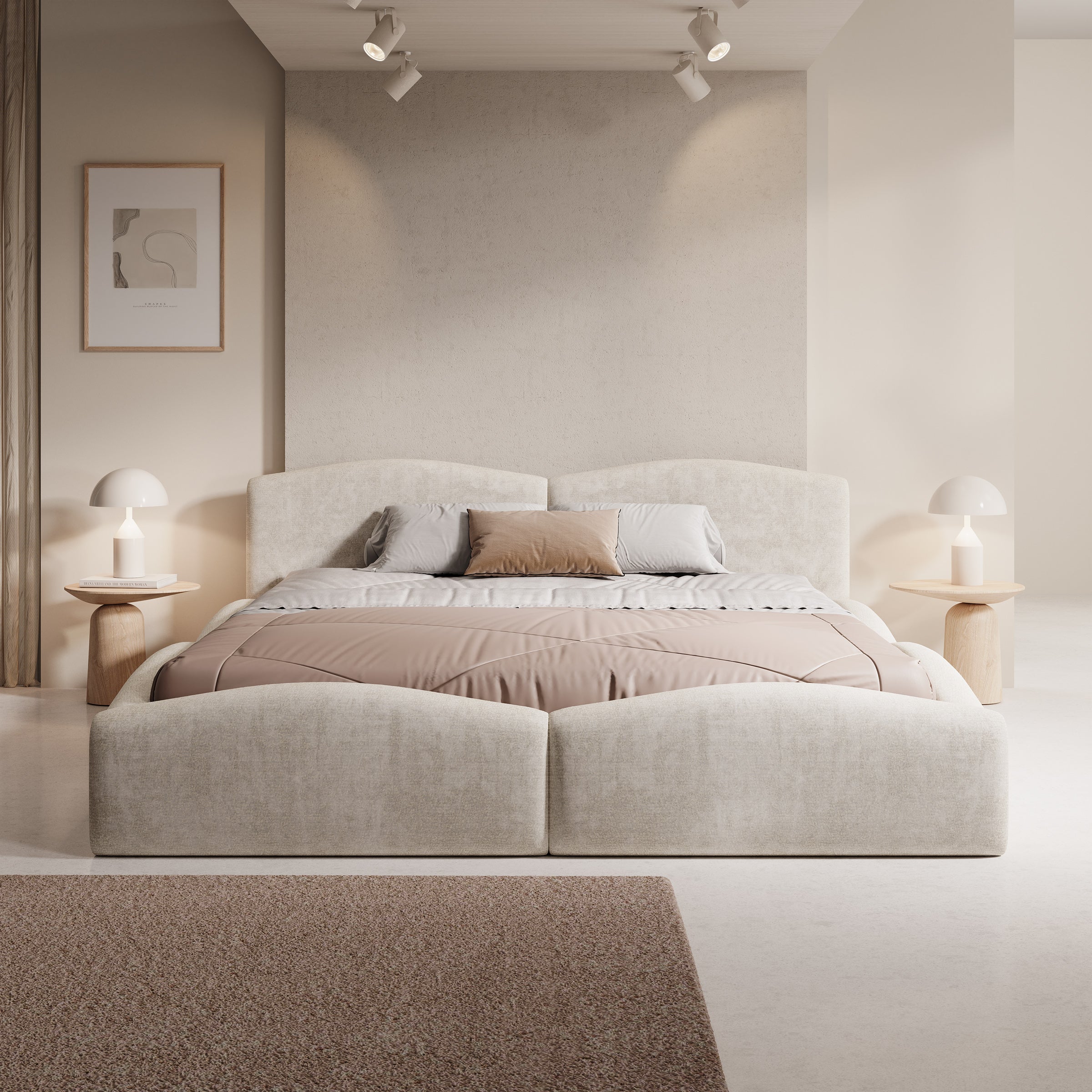 Kamfer - Tweepersoonsbed - Stof beige - 180x200 cm