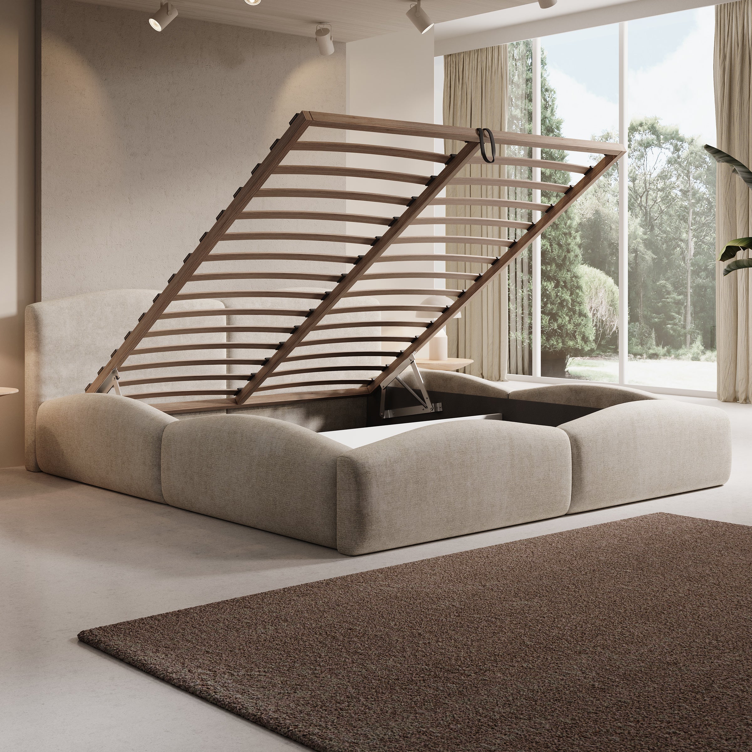 Kamfer - Tweepersoonsbed - Stof beige - 180x200 cm