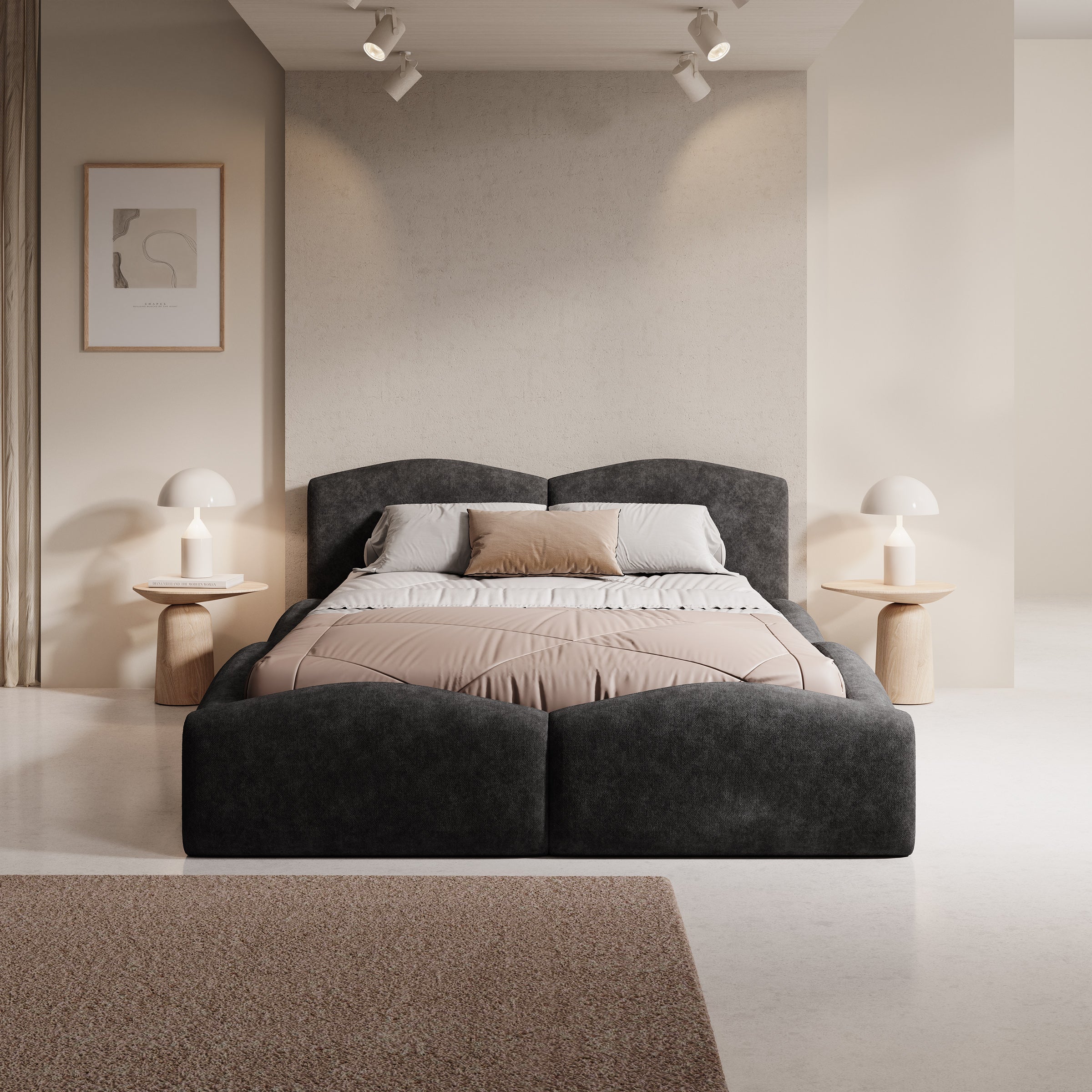 Kamfer - Tweepersoonsbed - Stof zwart - 140x200 cm