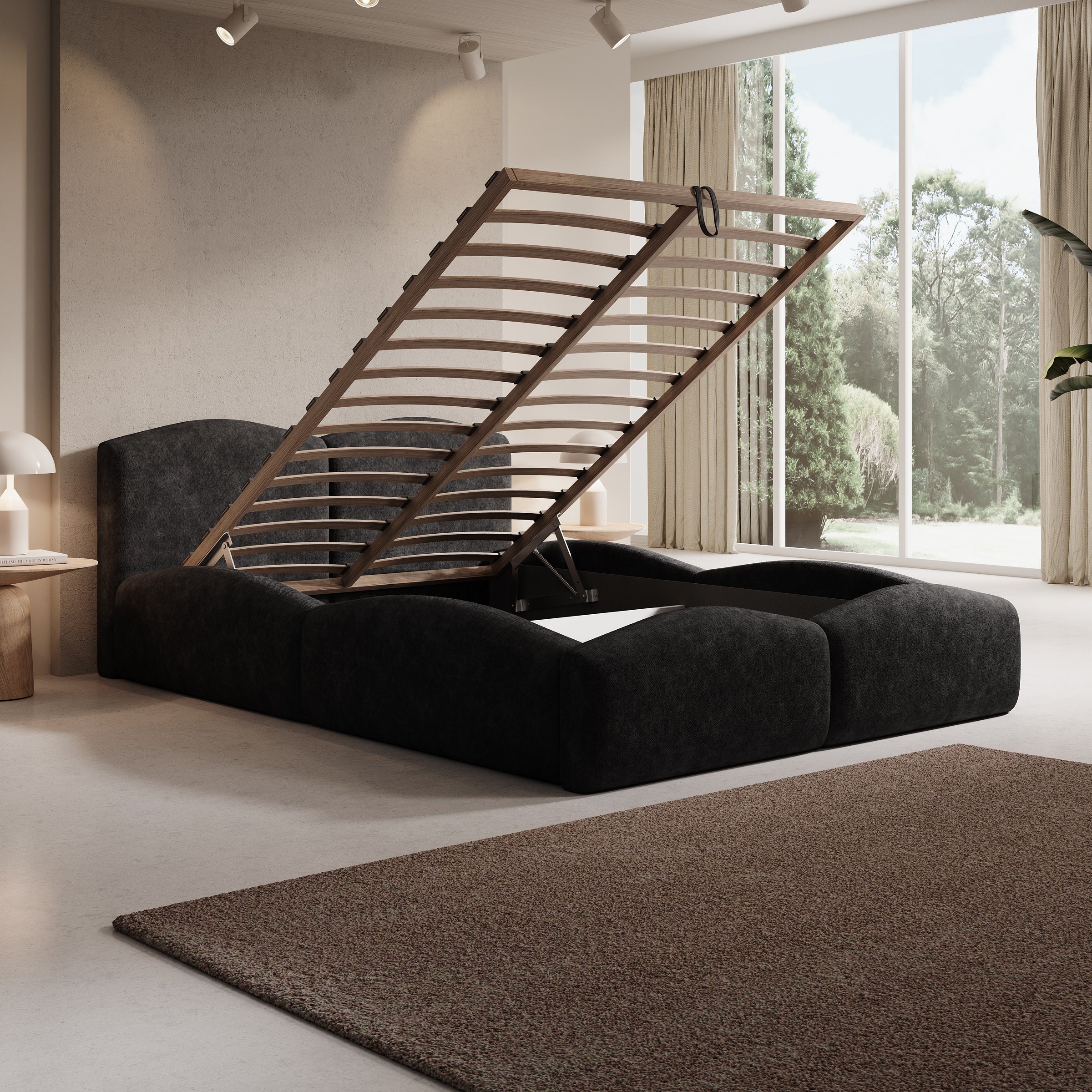 Kamfer - Tweepersoonsbed - Stof zwart - 140x200 cm