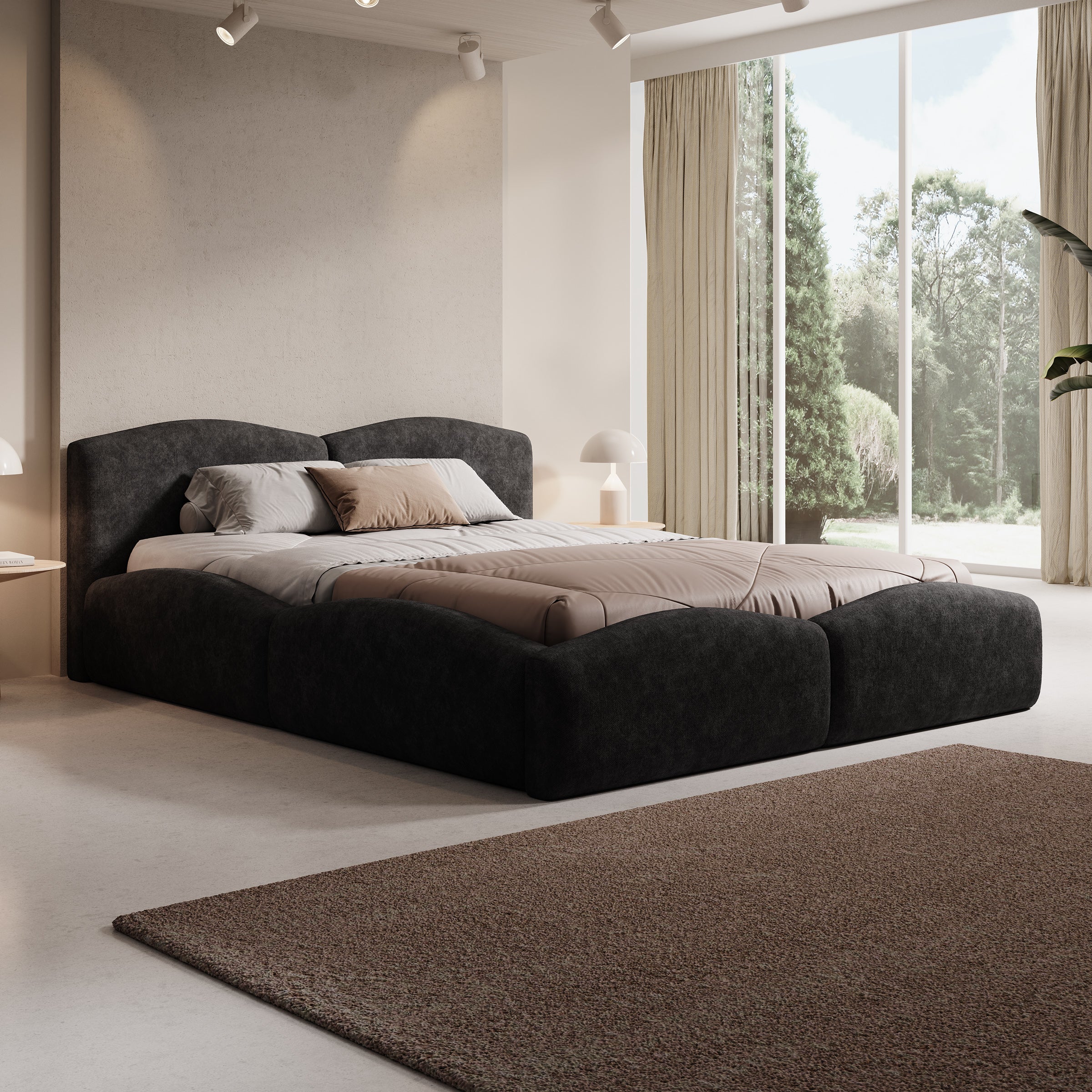 Kamfer - Tweepersoonsbed - Stof zwart - 160x200 cm