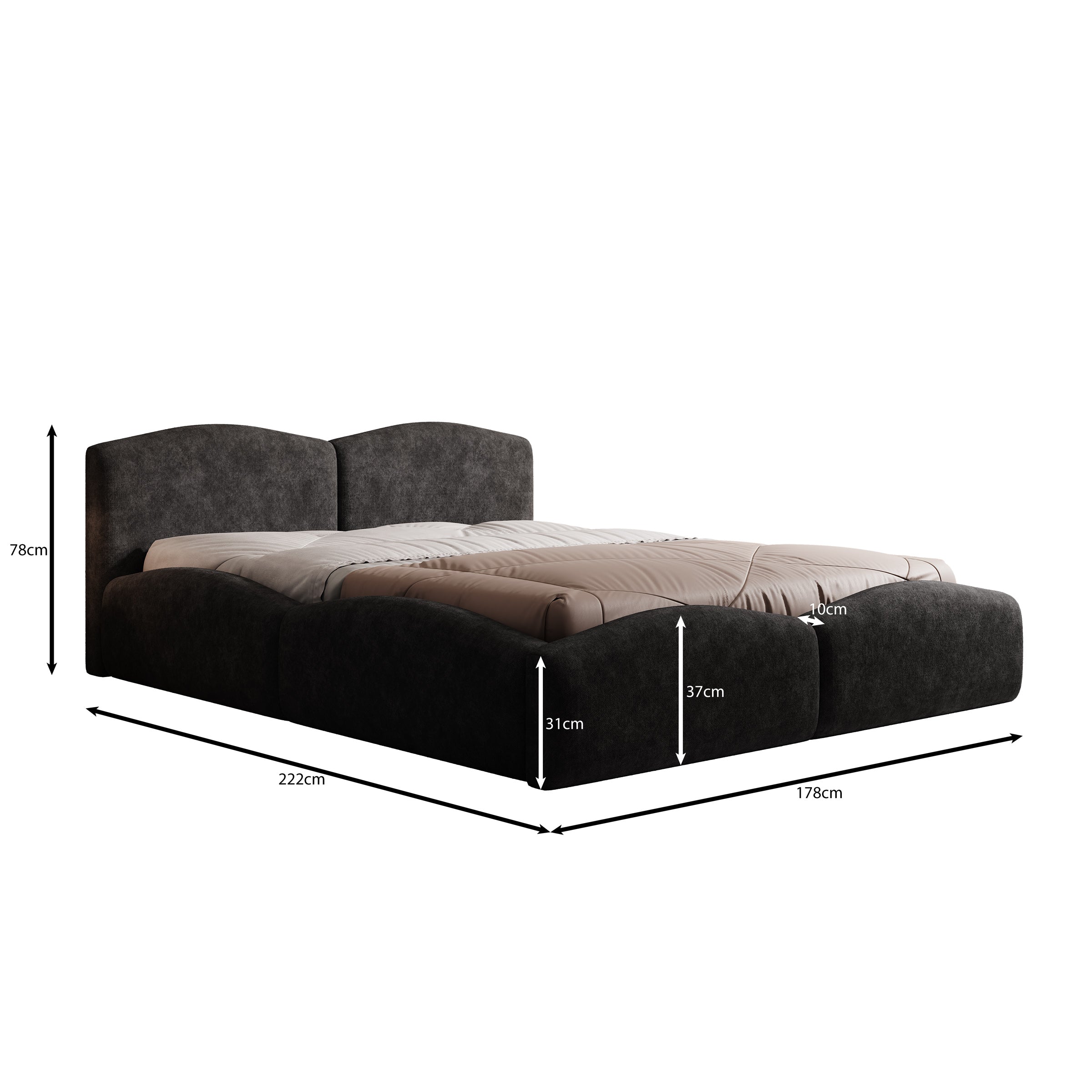 Kamfer - Tweepersoonsbed - Stof zwart - 160x200 cm