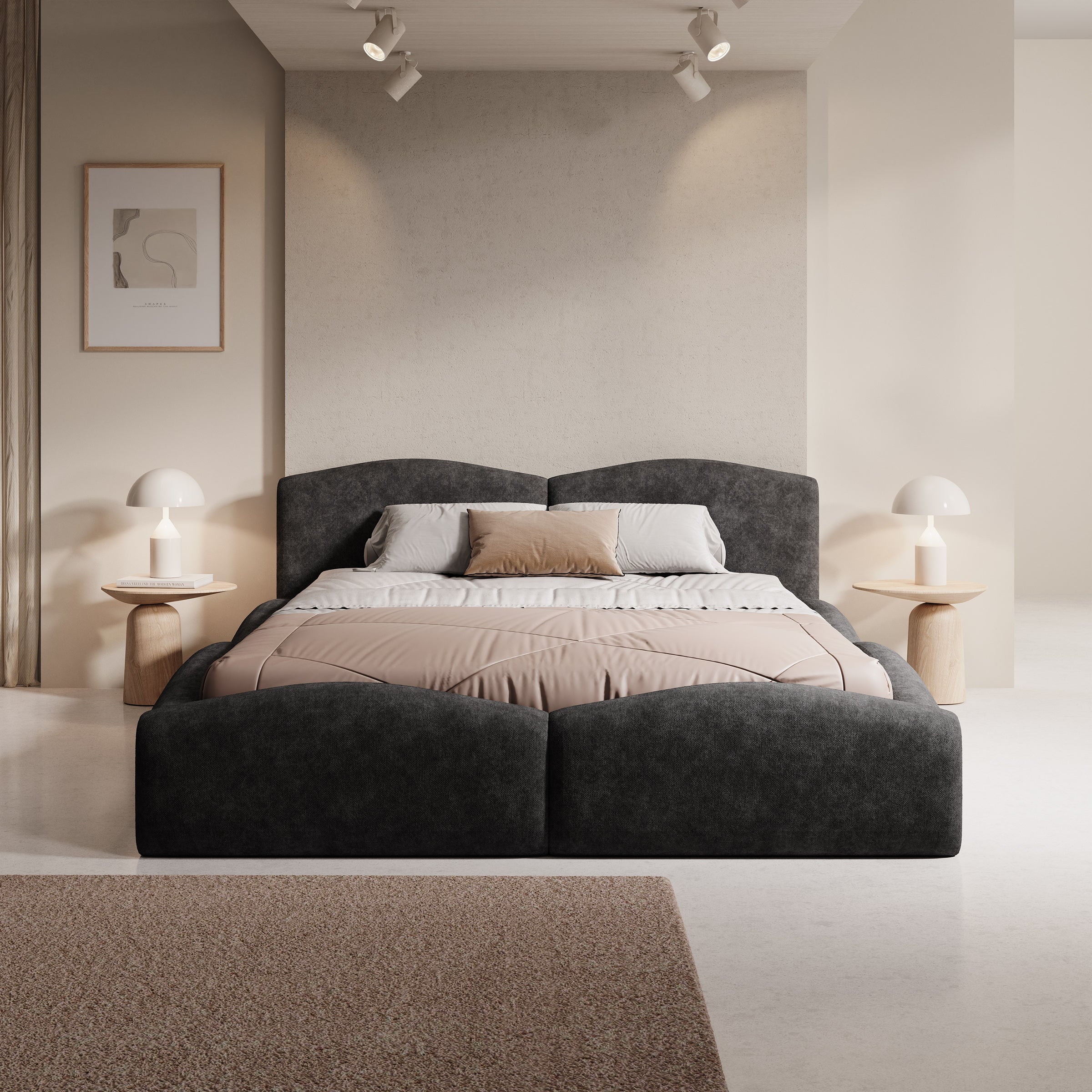 Kamfer - Tweepersoonsbed - Stof zwart - 160x200 cm