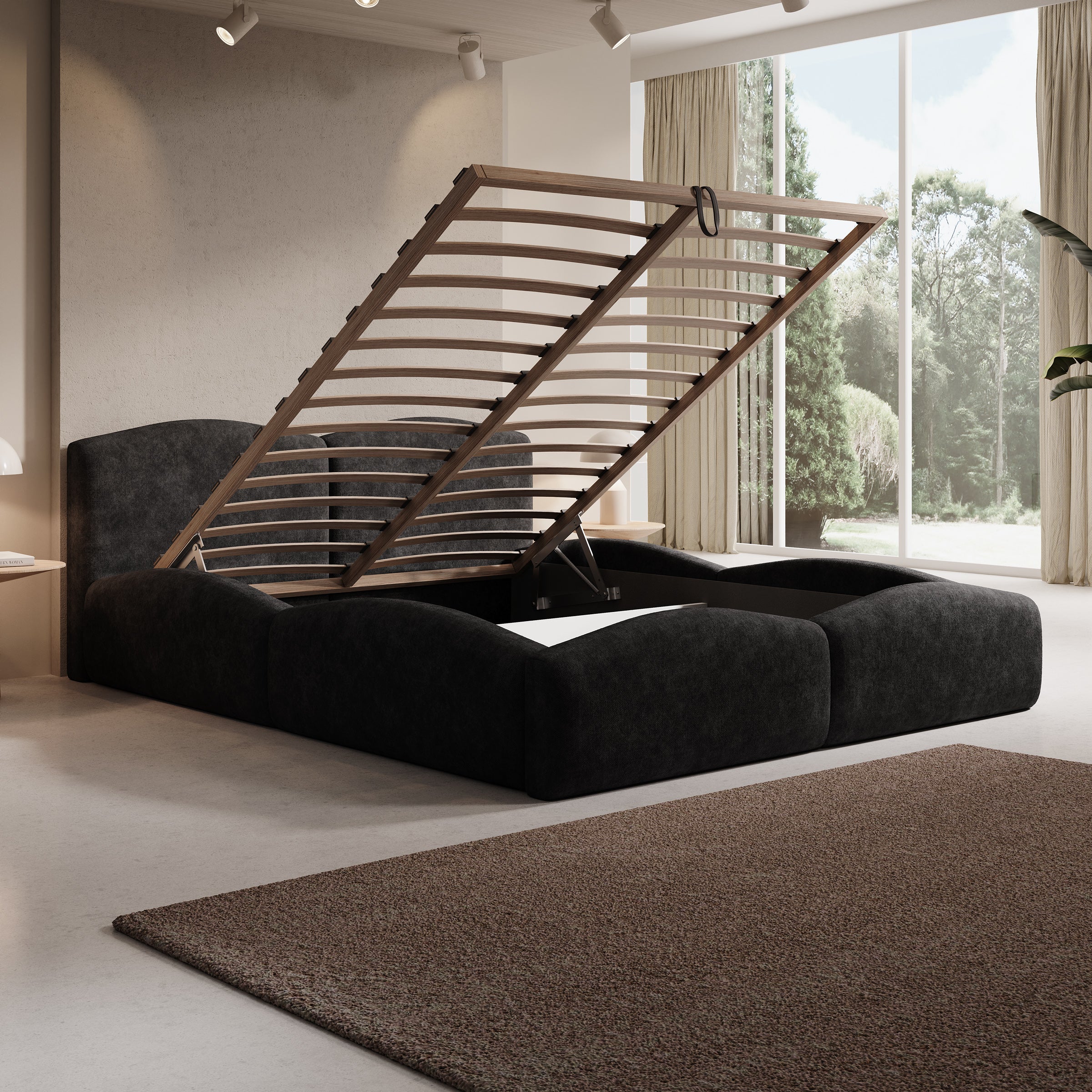 Kamfer - Tweepersoonsbed - Stof zwart - 160x200 cm