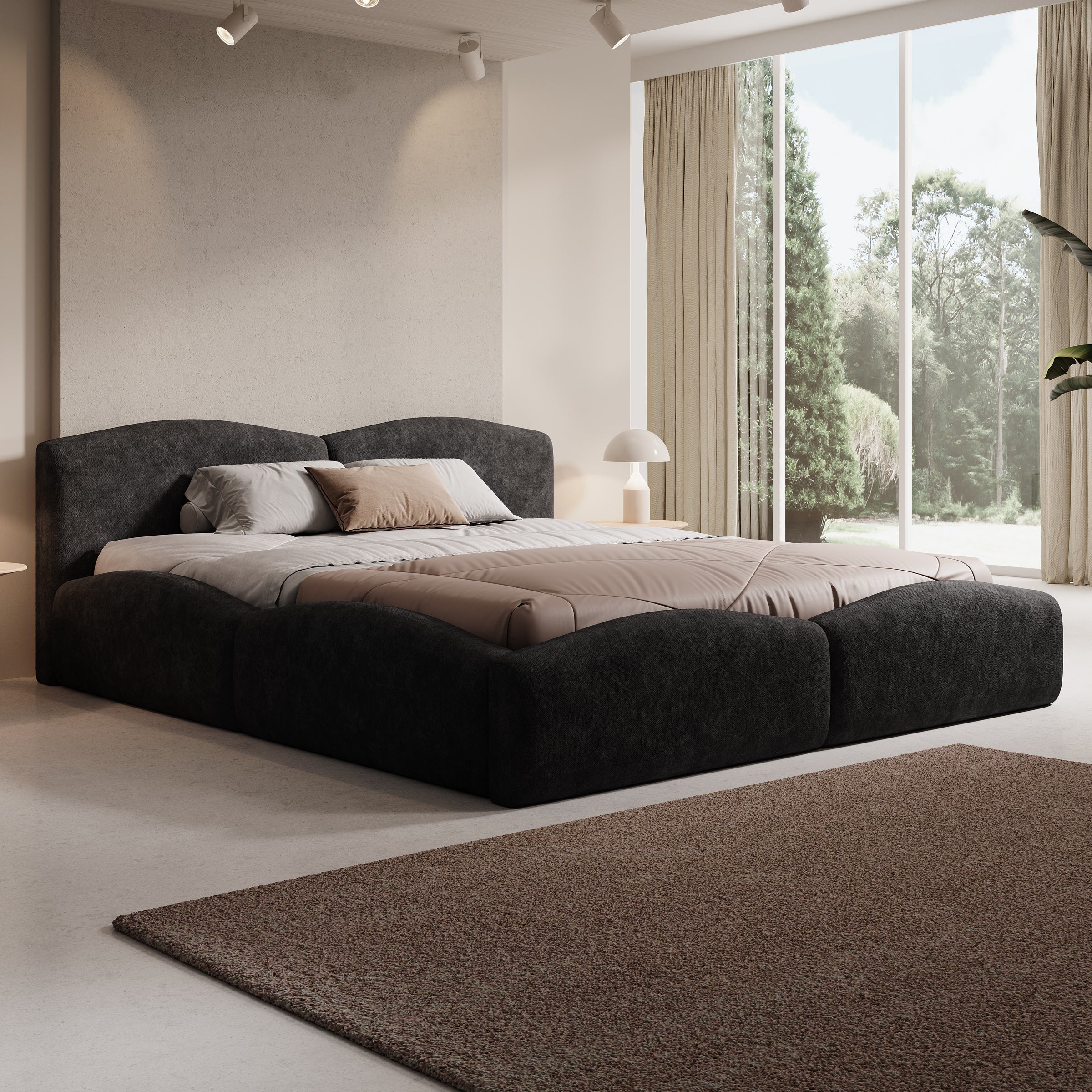 Kamfer - Tweepersoonsbed - Stof zwart - 180x200 cm