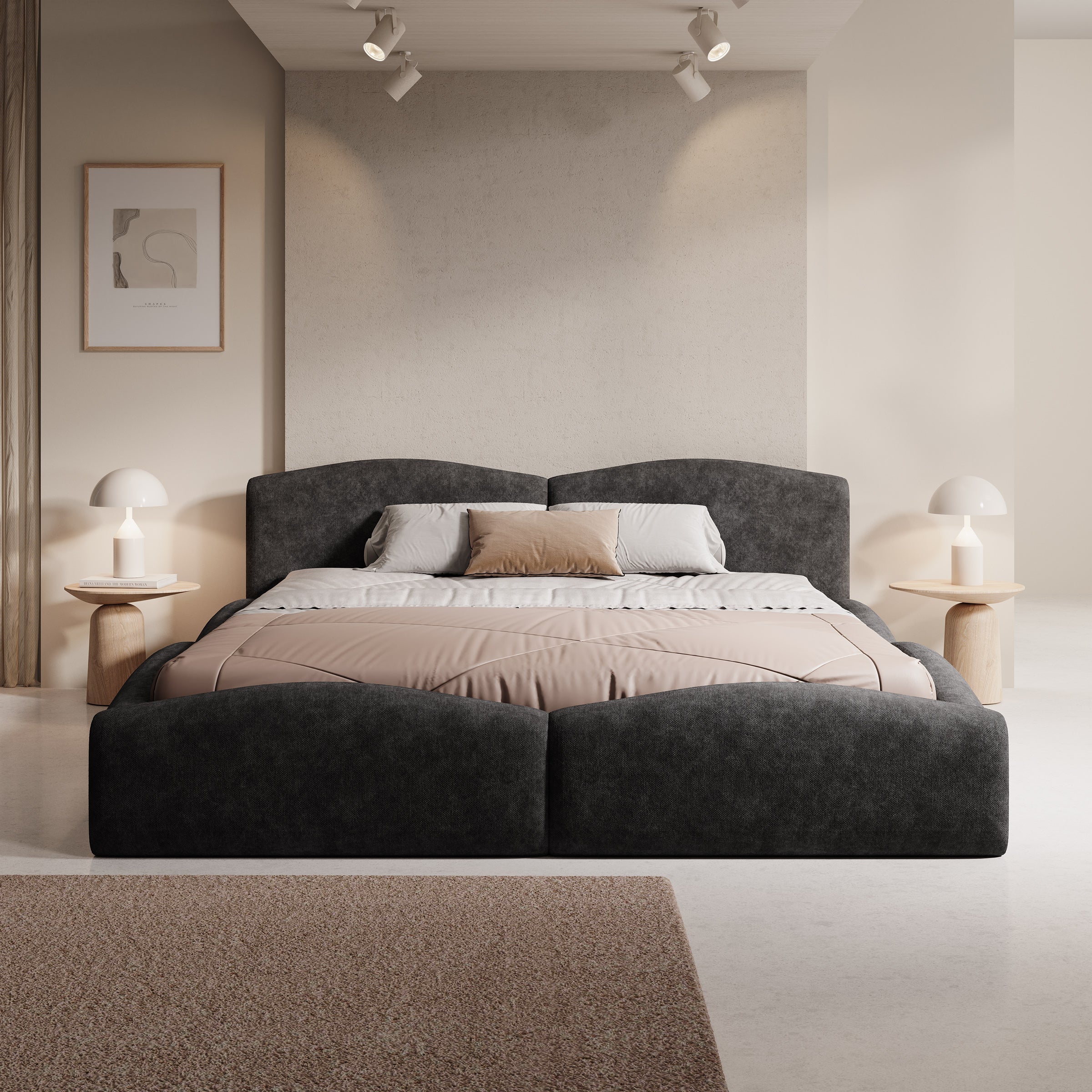 Kamfer - Tweepersoonsbed - Stof zwart - 180x200 cm