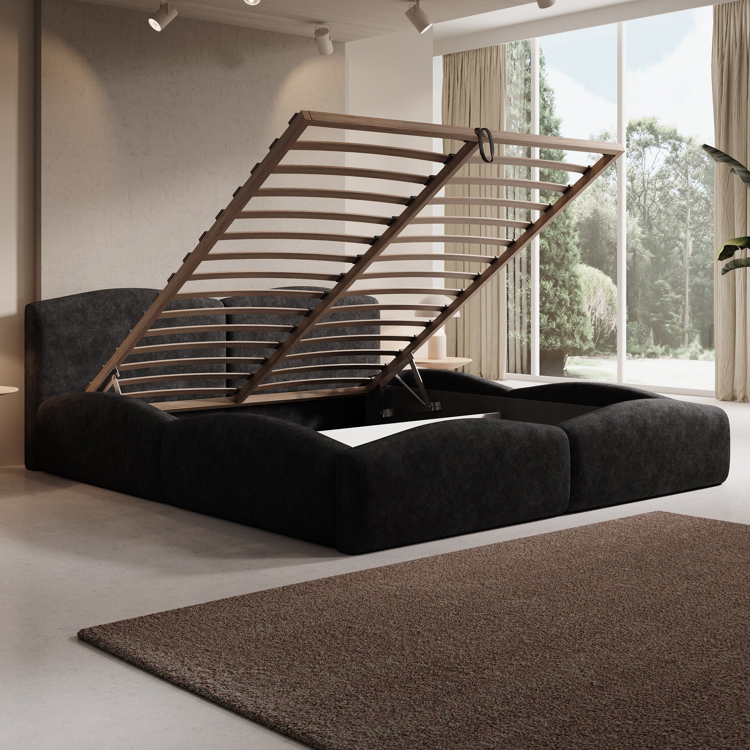 Kamfer - Tweepersoonsbed - Stof zwart - 180x200 cm
