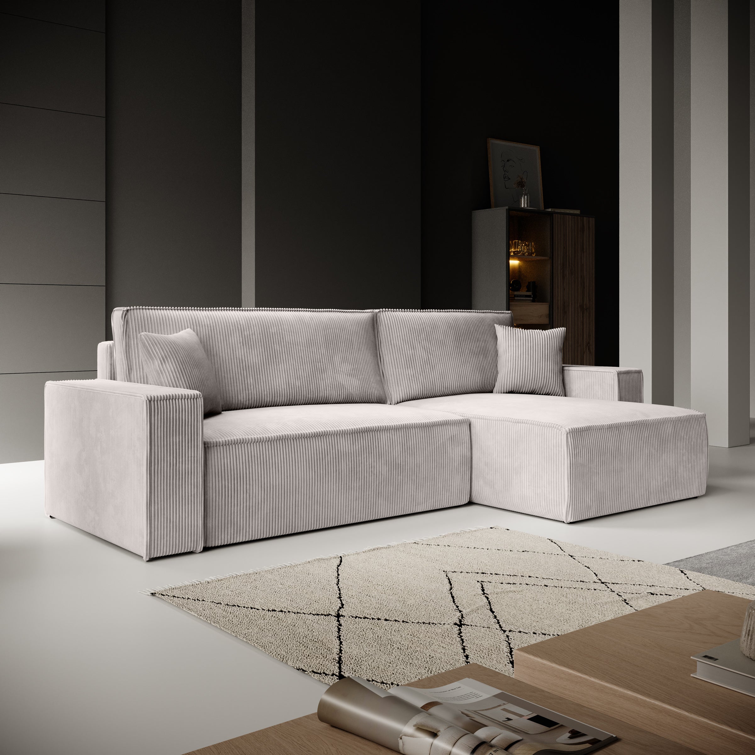 Kandahar - Hoekbank 3-zits met chaise longue - Ribstof beige - Universeel