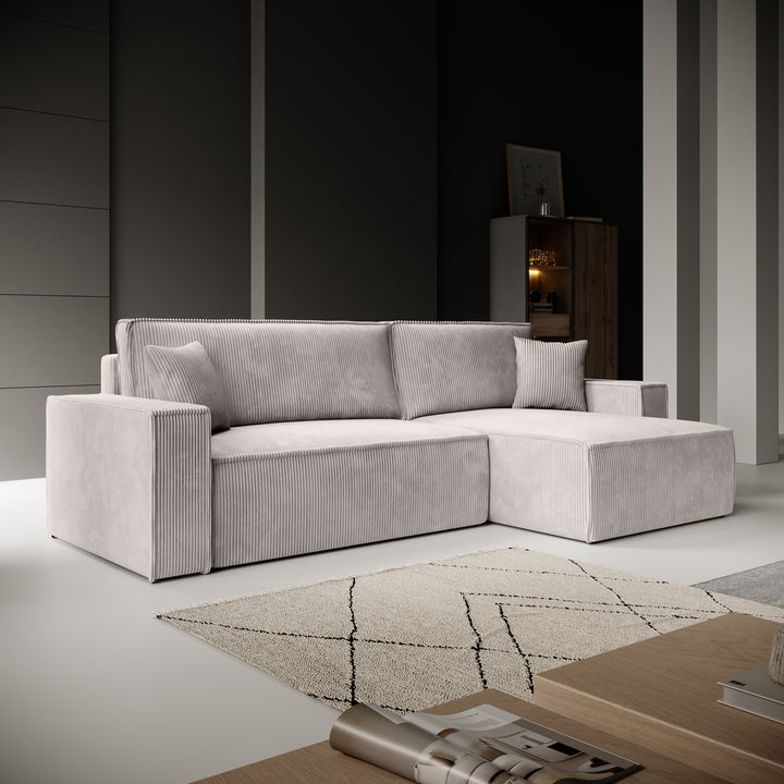 Kandahar - Hoekbank 3-zits met chaise longue - Ribstof beige - Universeel