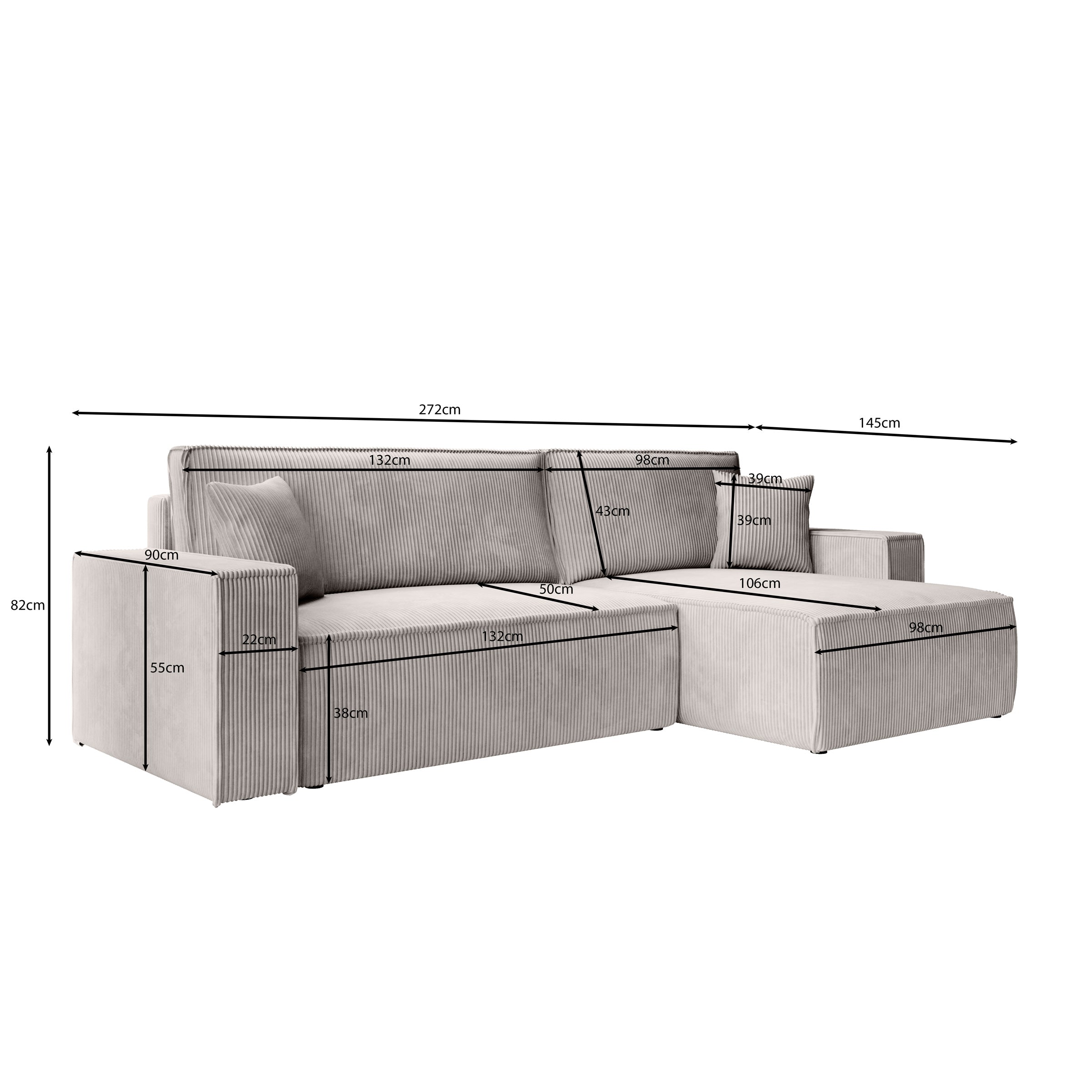 Kandahar - Hoekbank 3-zits met chaise longue - Ribstof beige - Universeel