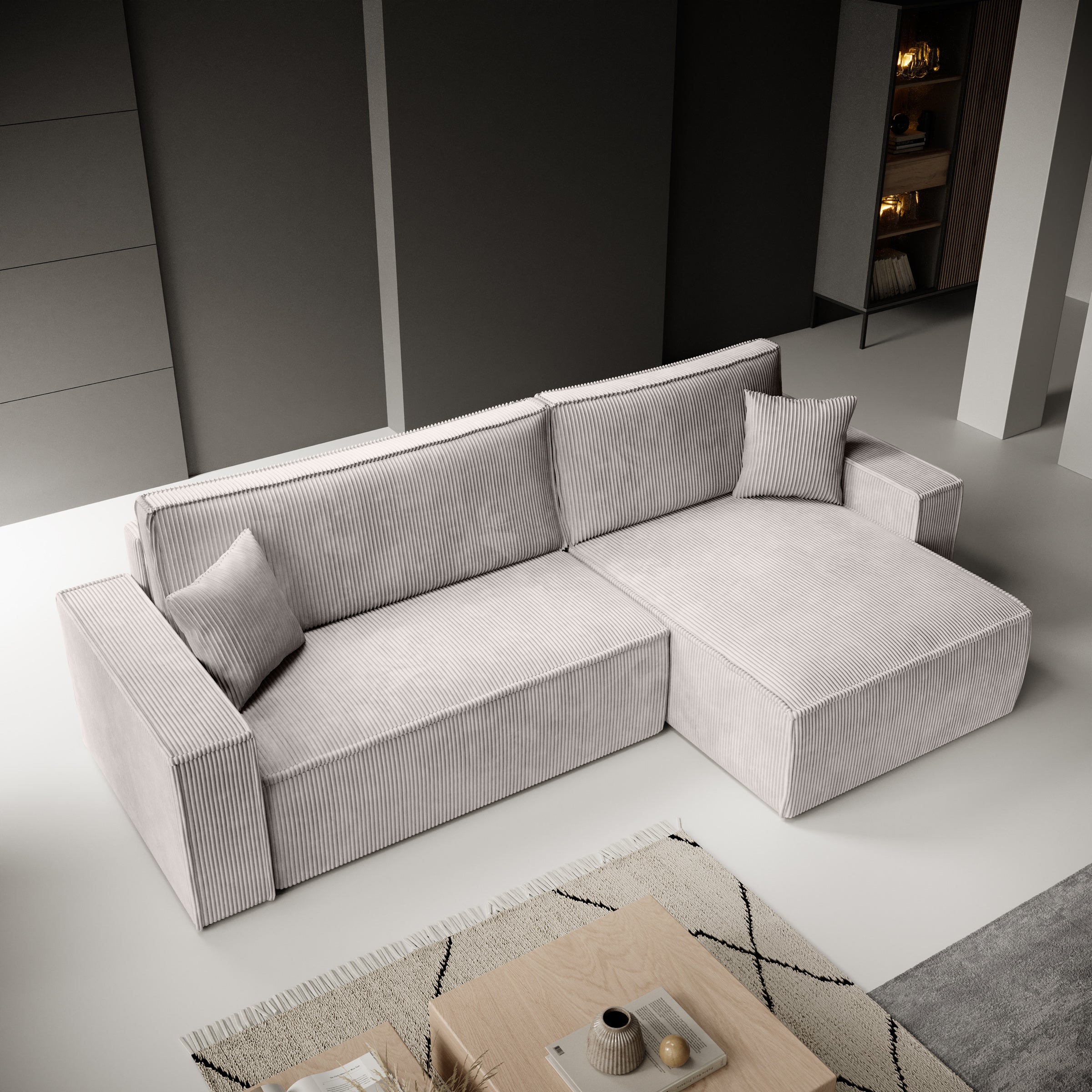 Kandahar - Hoekbank 3-zits met chaise longue - Ribstof beige - Universeel