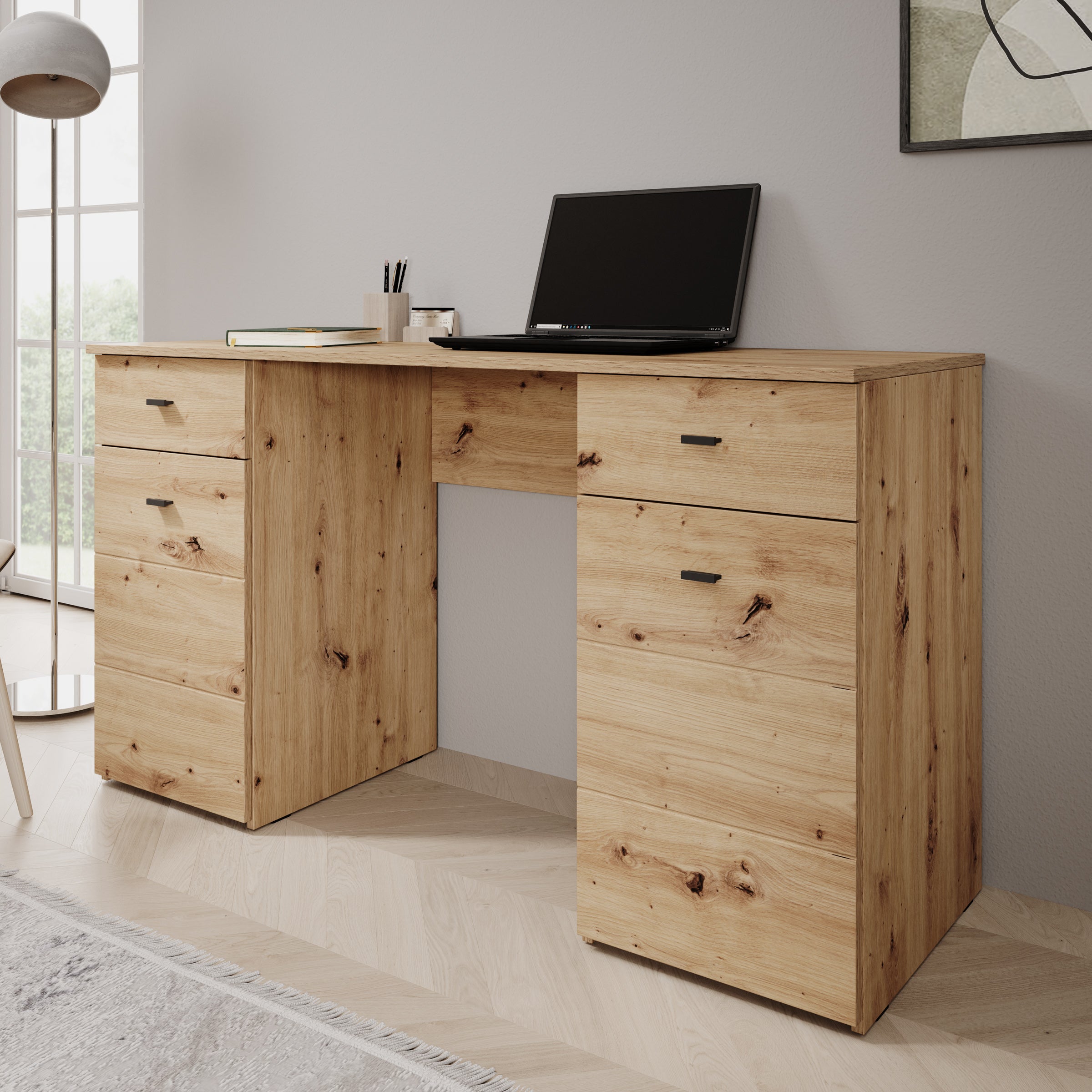 Kano - Bureau - Eikenpatroon - 140x50x77 cm