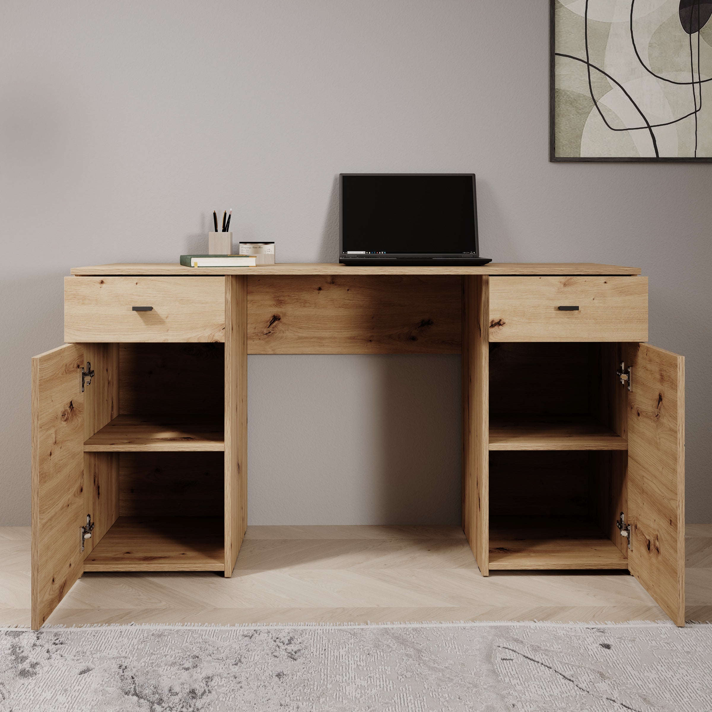 Kano - Bureau - Eikenpatroon - 140x50x77 cm
