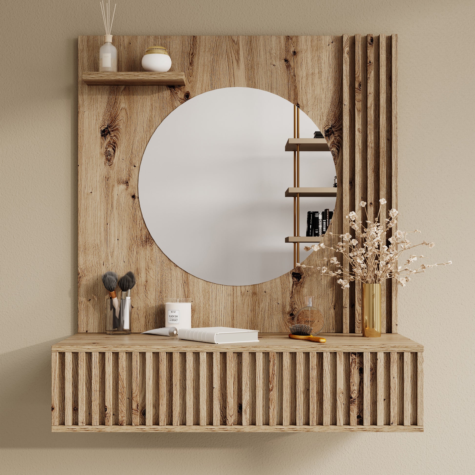 Evy - Kaptafel - Eiken - 85x40 cm - Met spiegel