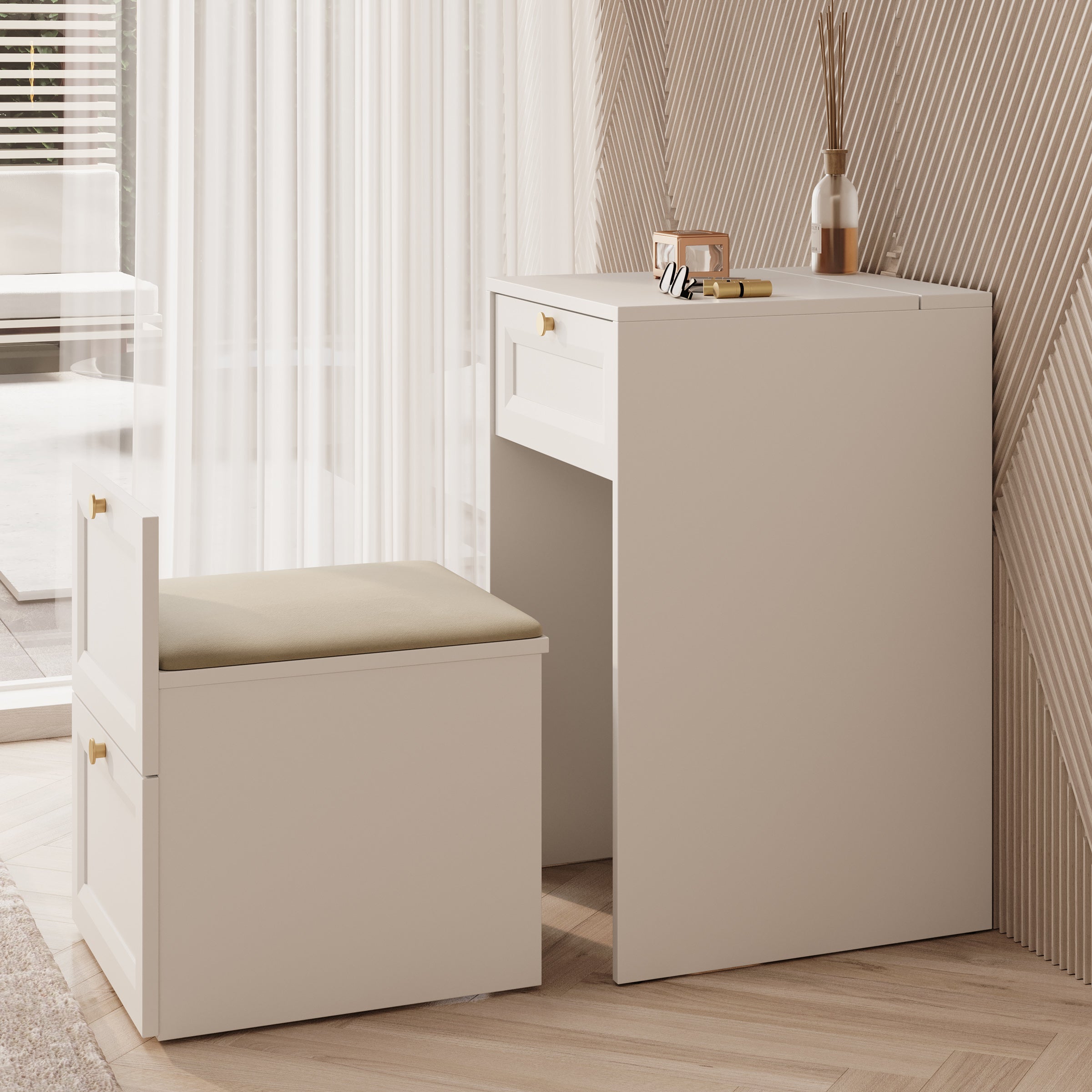 Rumble - Kaptafel met stoel - Wit - 50x51 cm