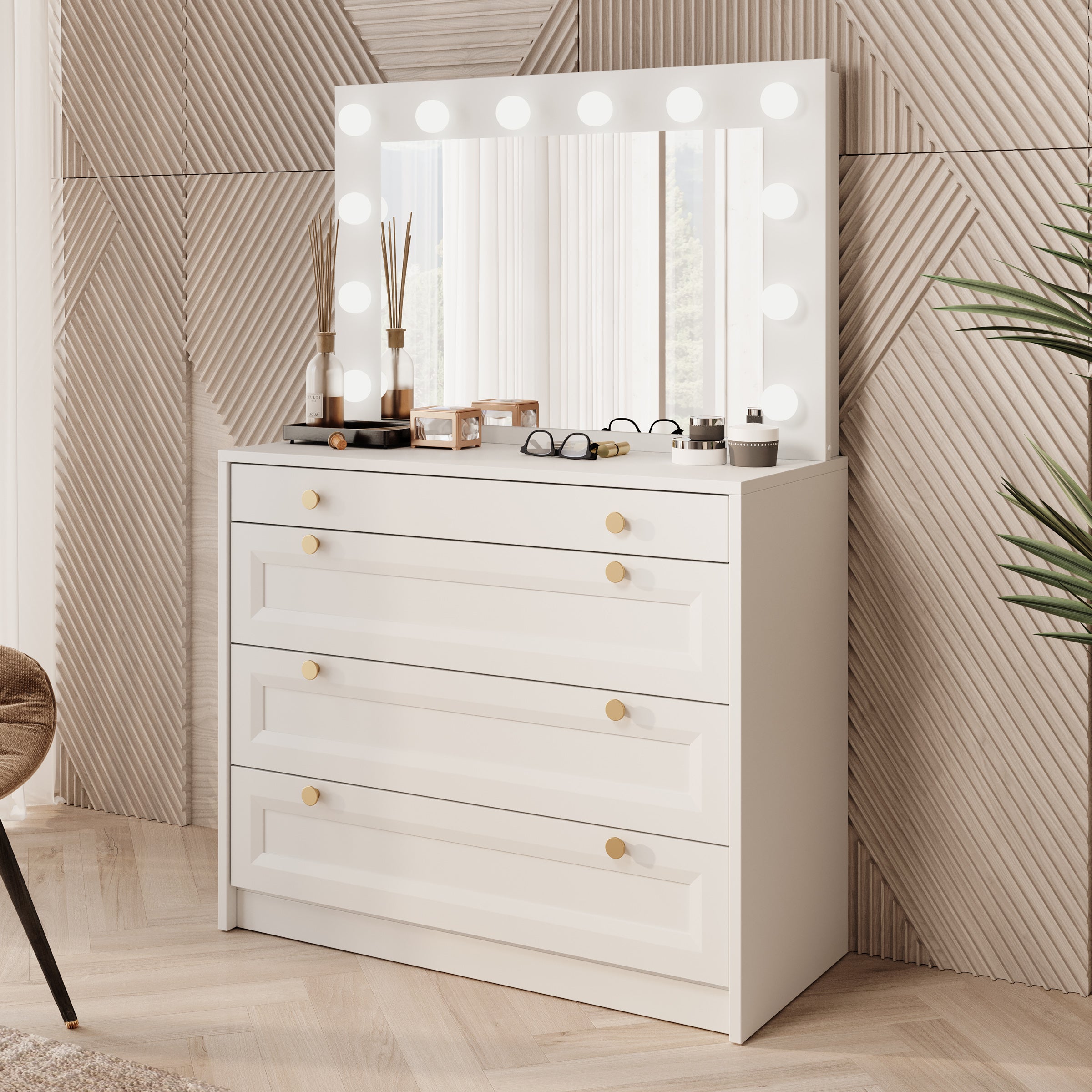 Rumble - Kaptafel met spiegel - Wit - 90x40x76 cm