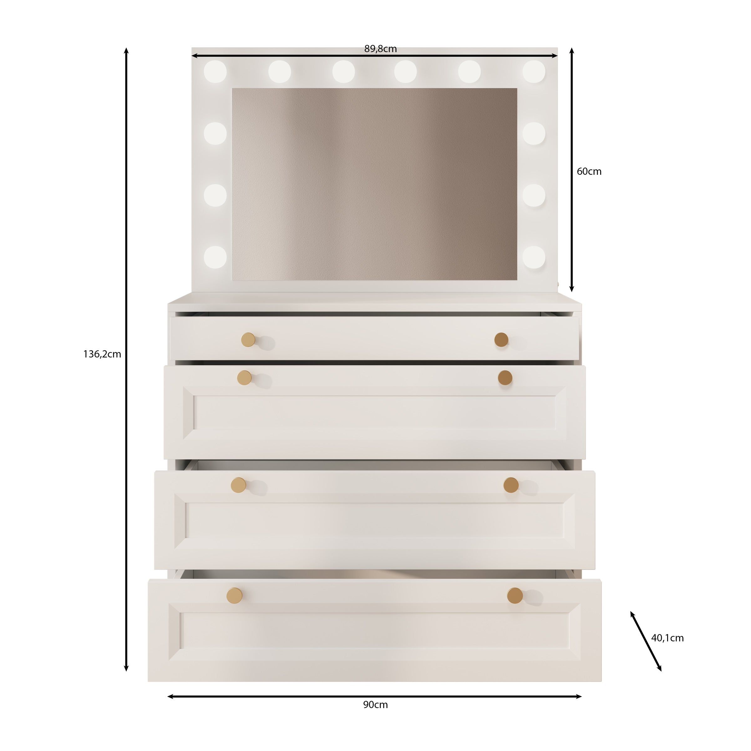 Rumble - Kaptafel met spiegel - Wit - 90x40x76 cm