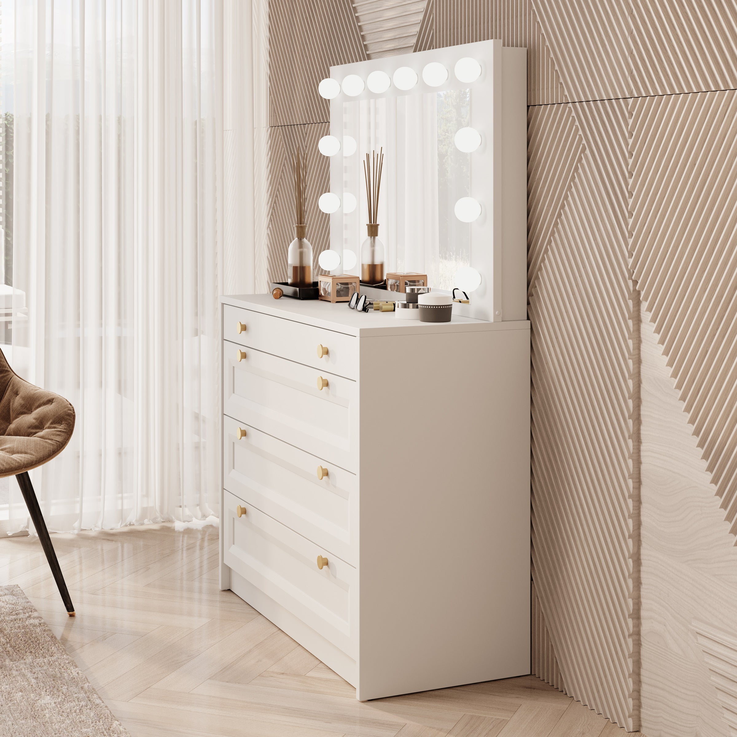 Rumble - Kaptafel met spiegel - Wit - 90x40x76 cm