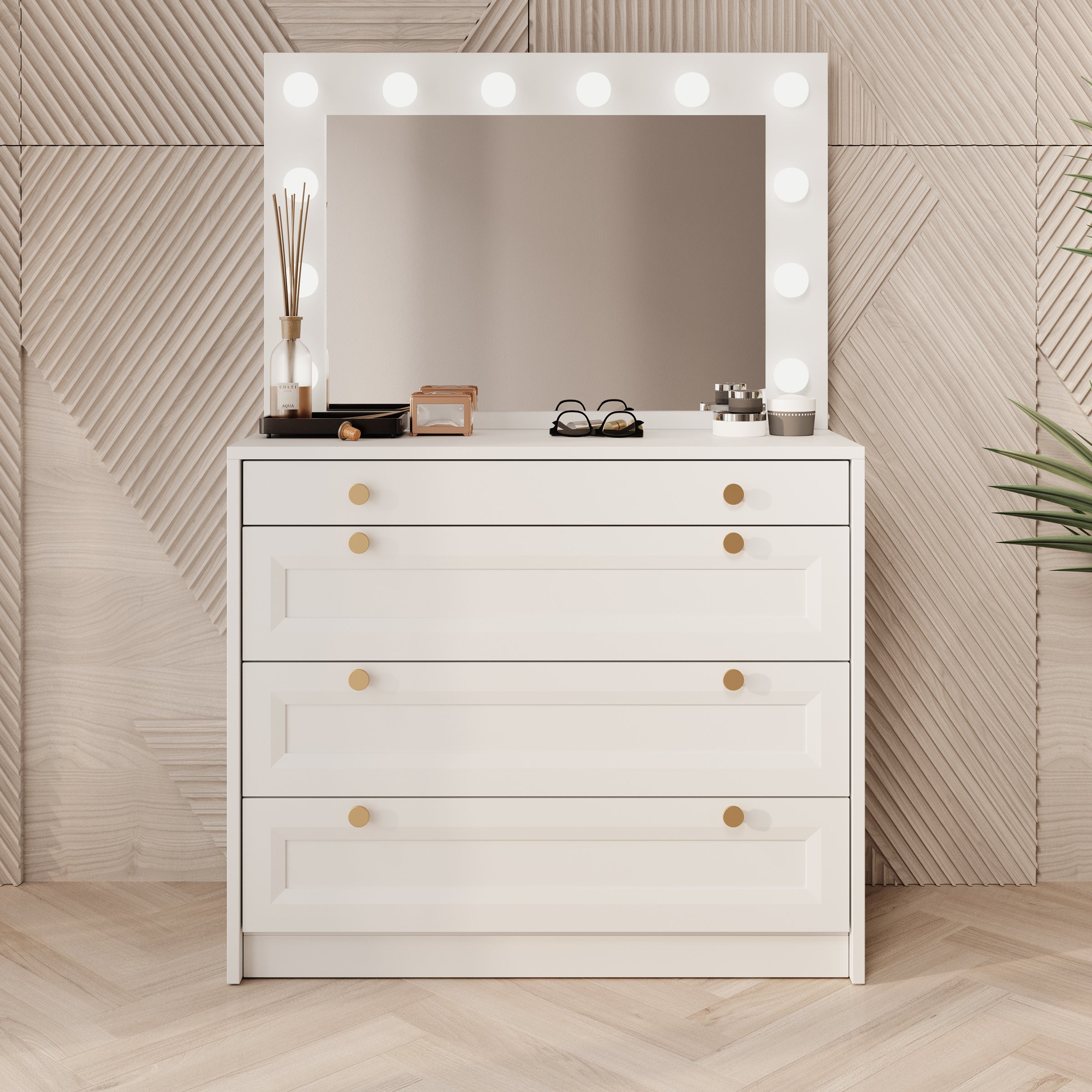 Rumble - Kaptafel met spiegel - Wit - 90x40x76 cm