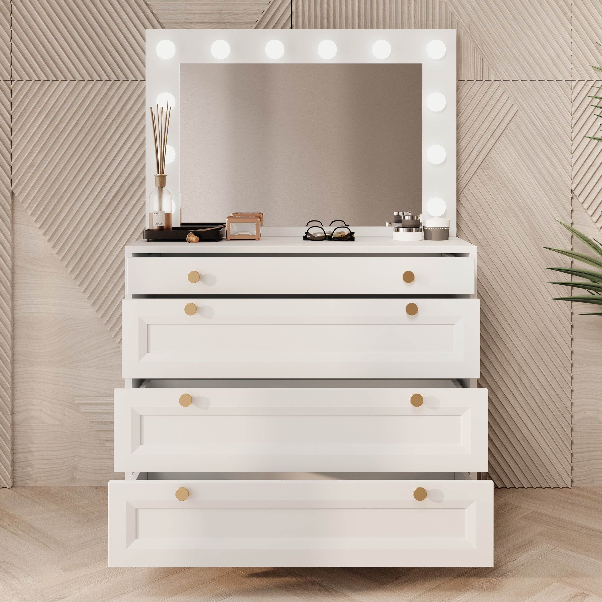 Rumble - Kaptafel met spiegel - Wit - 90x40x76 cm