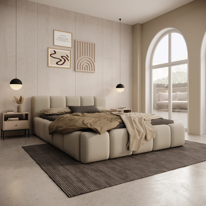 Karisma - Tweepersoonsbed met opbergruimte - Beige stof - 140x200 cm