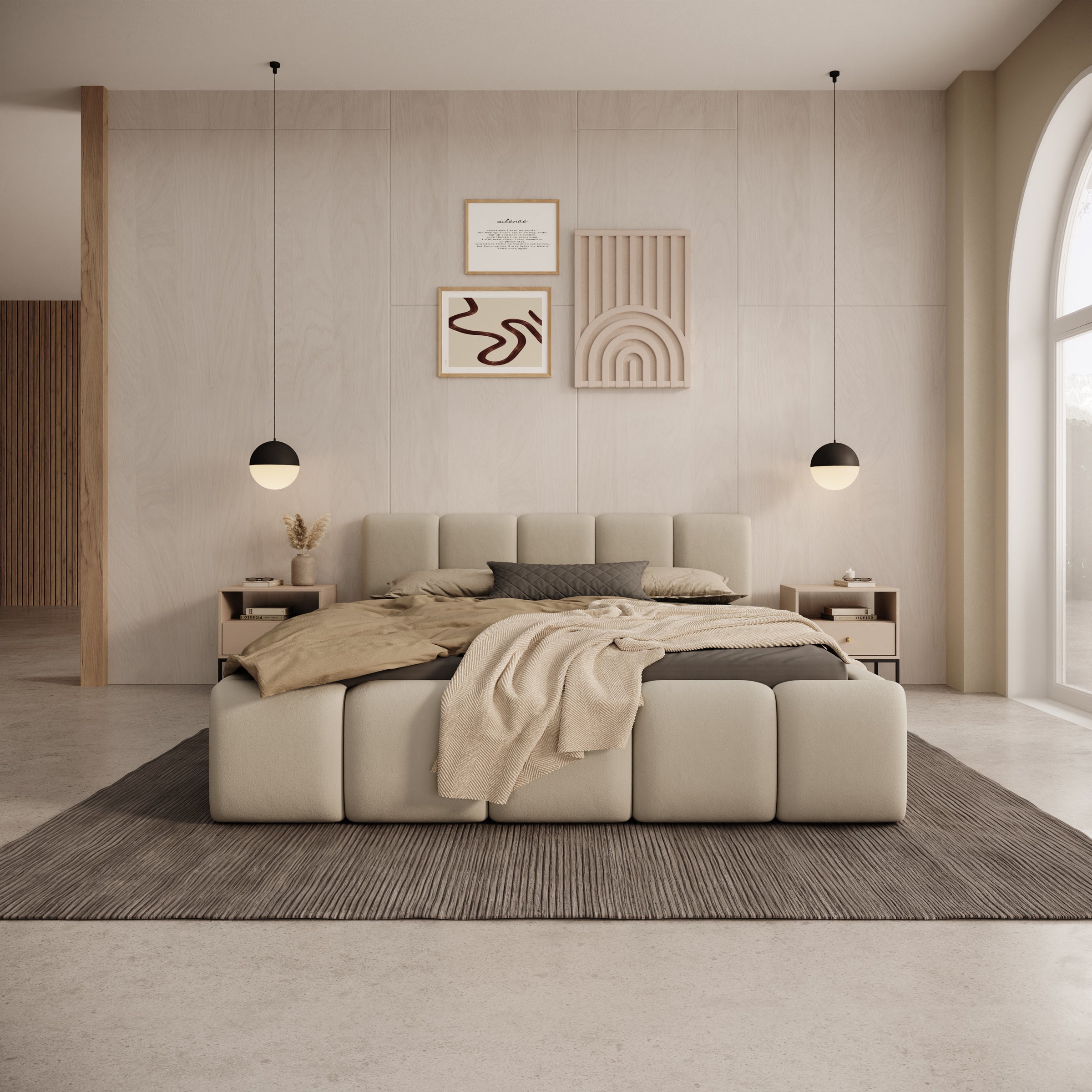 Karisma - Tweepersoonsbed met opbergruimte - Beige stof - 140x200 cm