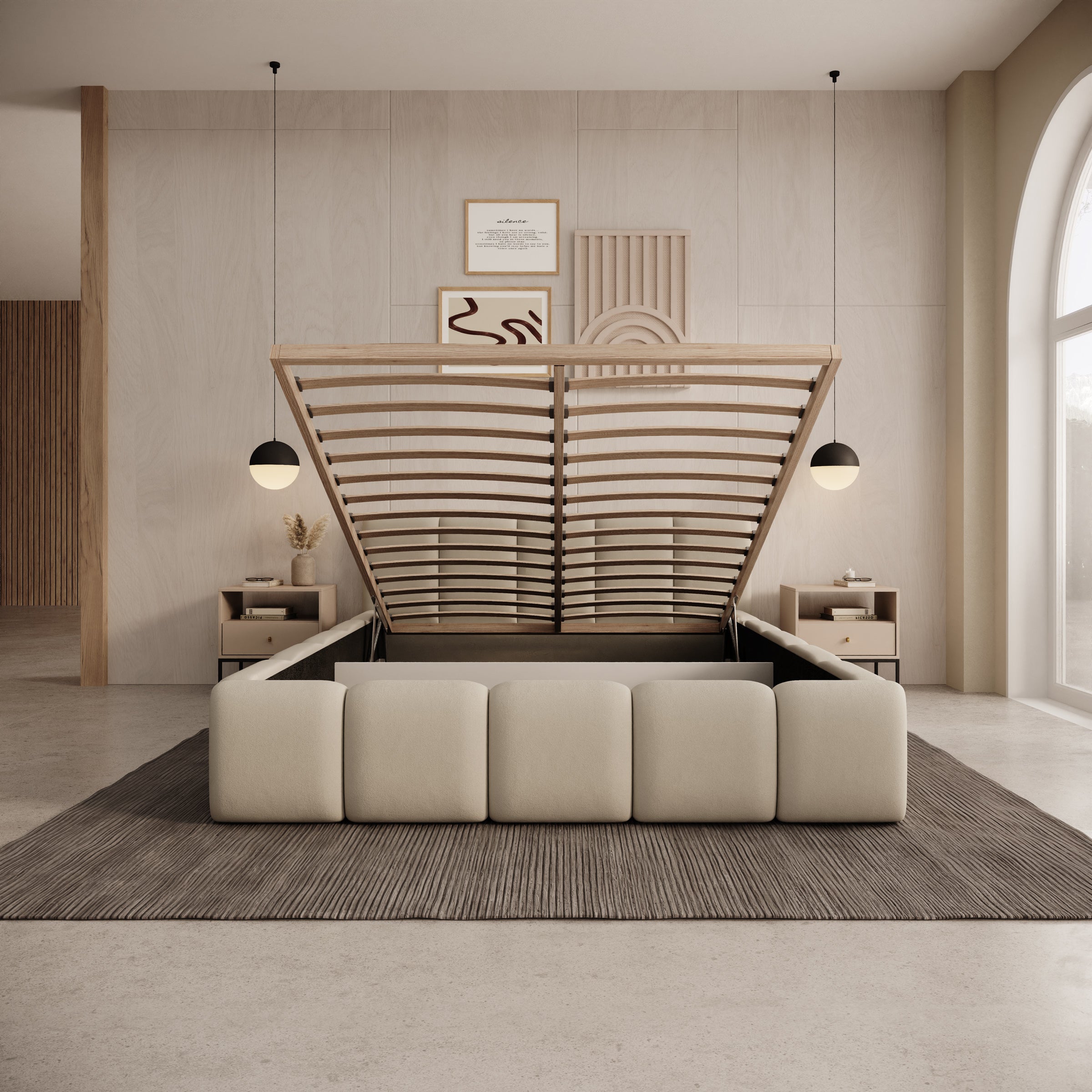 Karisma - Tweepersoonsbed met opbergruimte - Beige stof - 140x200 cm