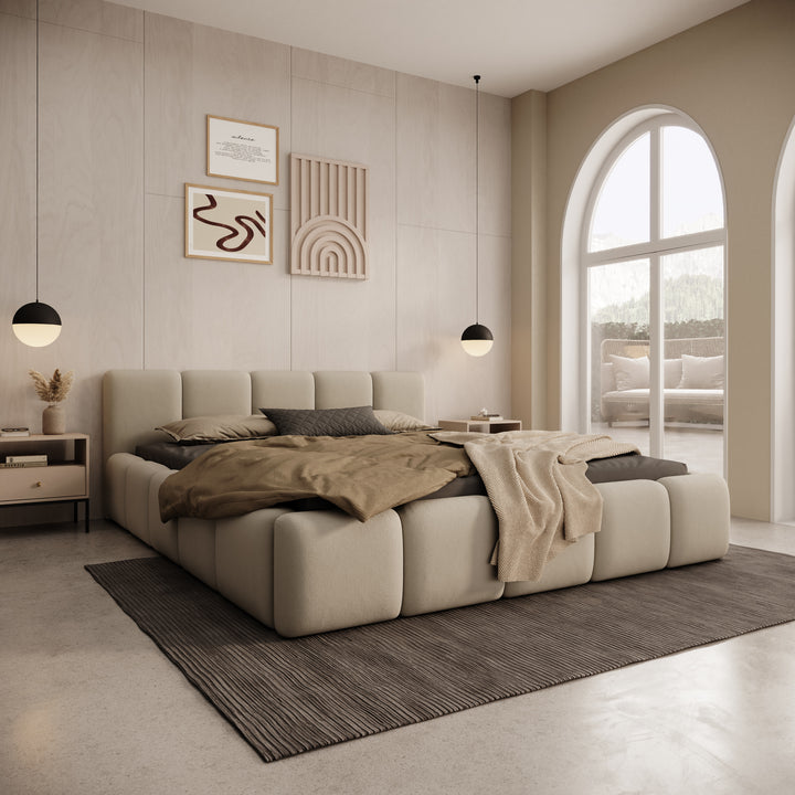 Karisma - Tweepersoonsbed met opbergruimte - Beige stof - 160x200 cm