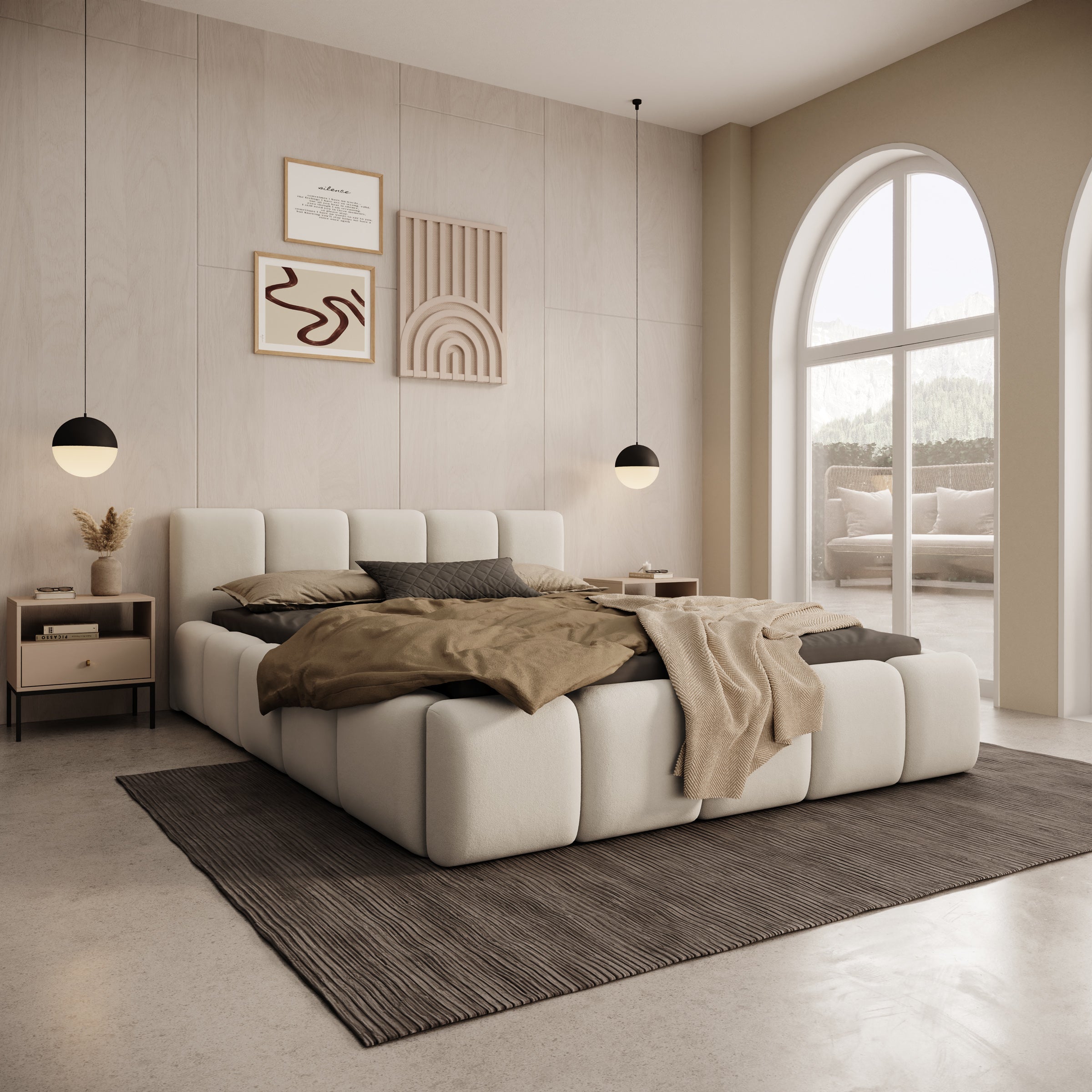 Karisma - Tweepersoonsbed met opbergruimte - Beige stof - 160x200 cm