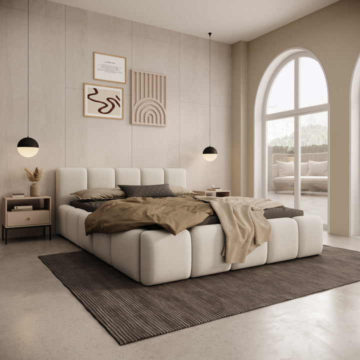 Karisma - Tweepersoonsbed met opbergruimte - Beige stof - 160x200 cm