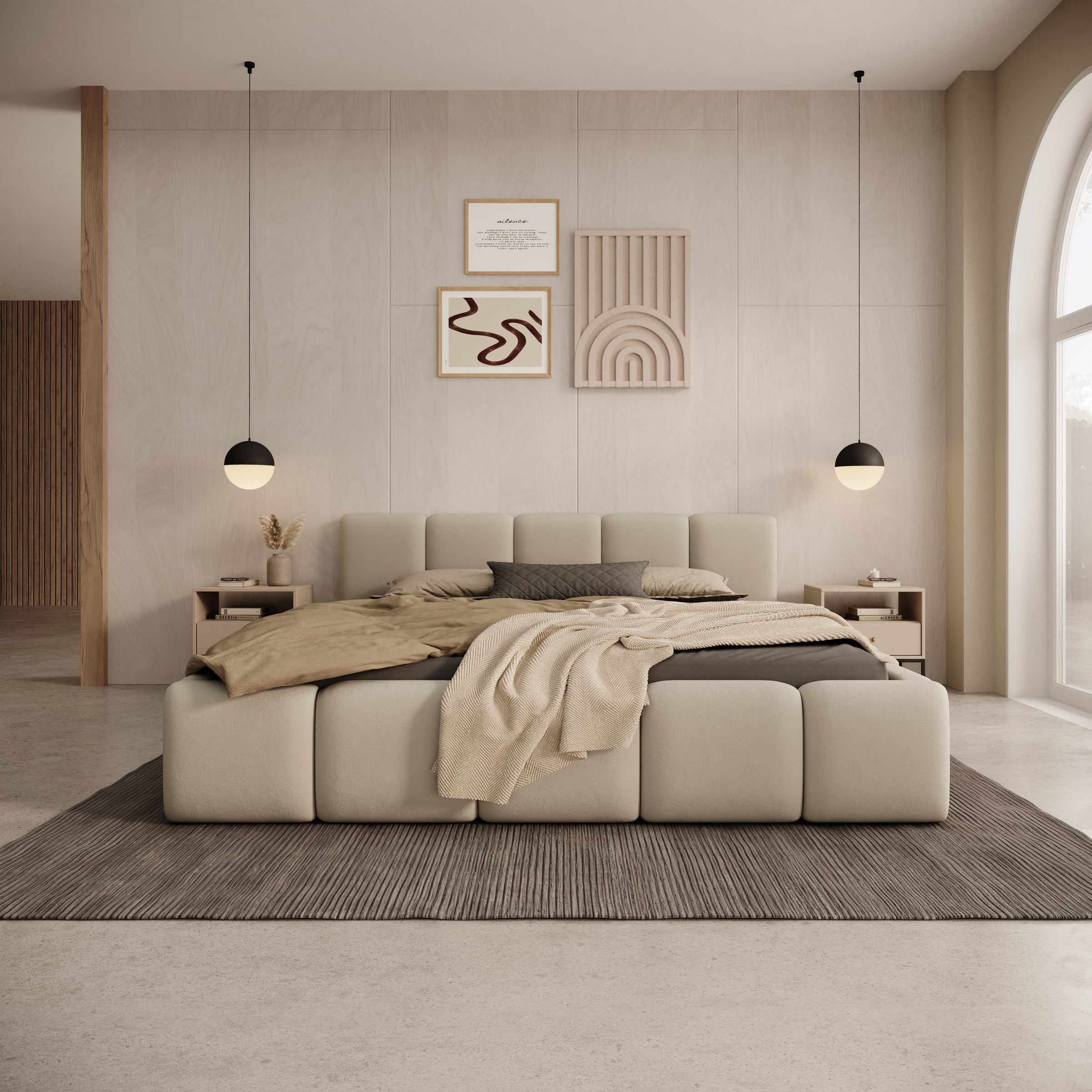 Karisma - Tweepersoonsbed met opbergruimte - Beige stof - 160x200 cm