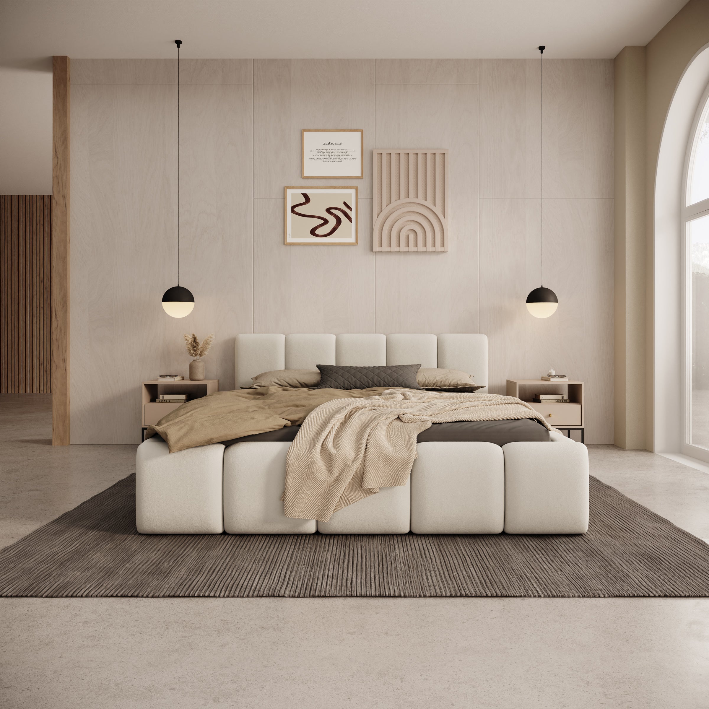 Karisma - Tweepersoonsbed met opbergruimte - Beige stof - 160x200 cm