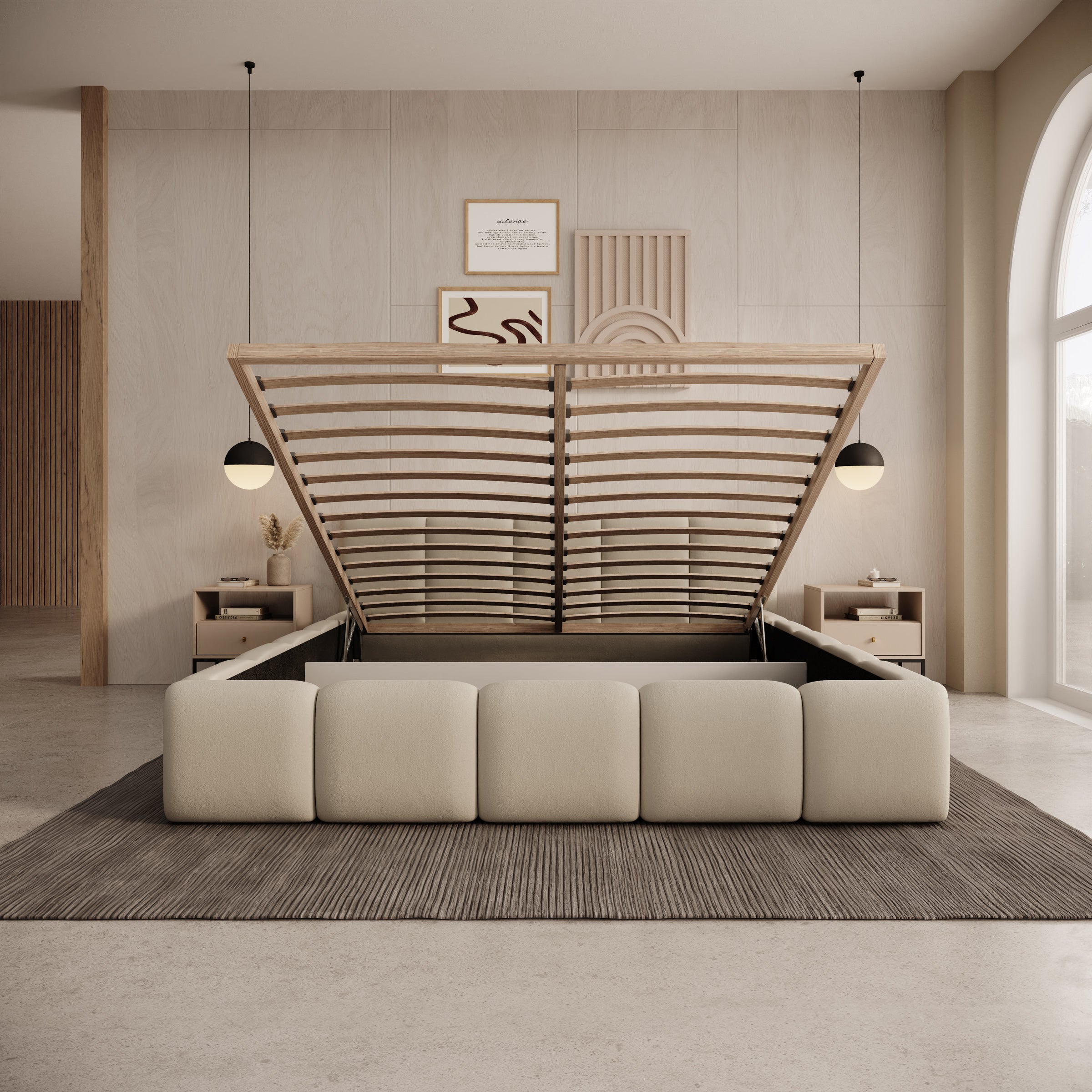 Karisma - Tweepersoonsbed met opbergruimte - Beige stof - 160x200 cm