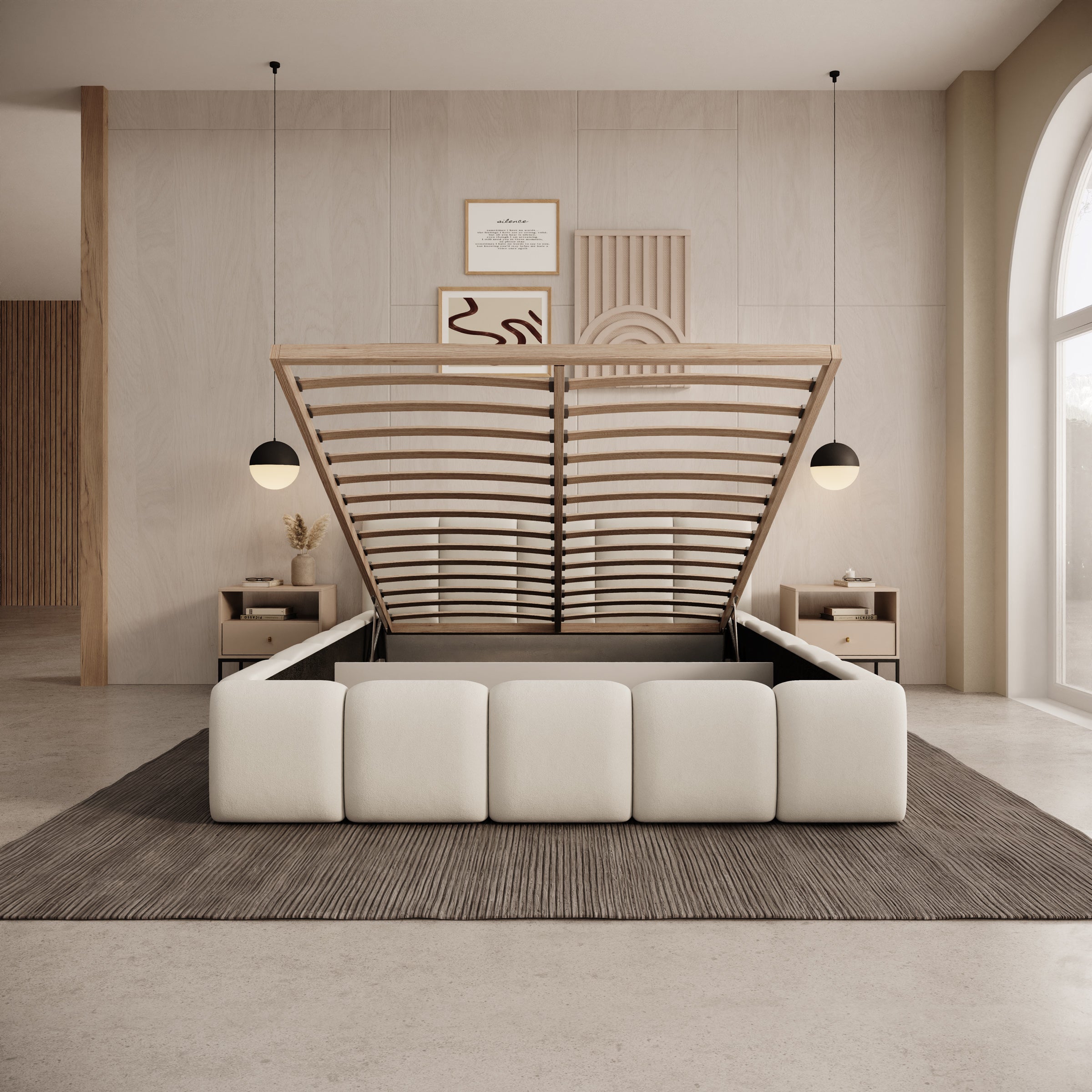 Karisma - Tweepersoonsbed met opbergruimte - Beige stof - 160x200 cm
