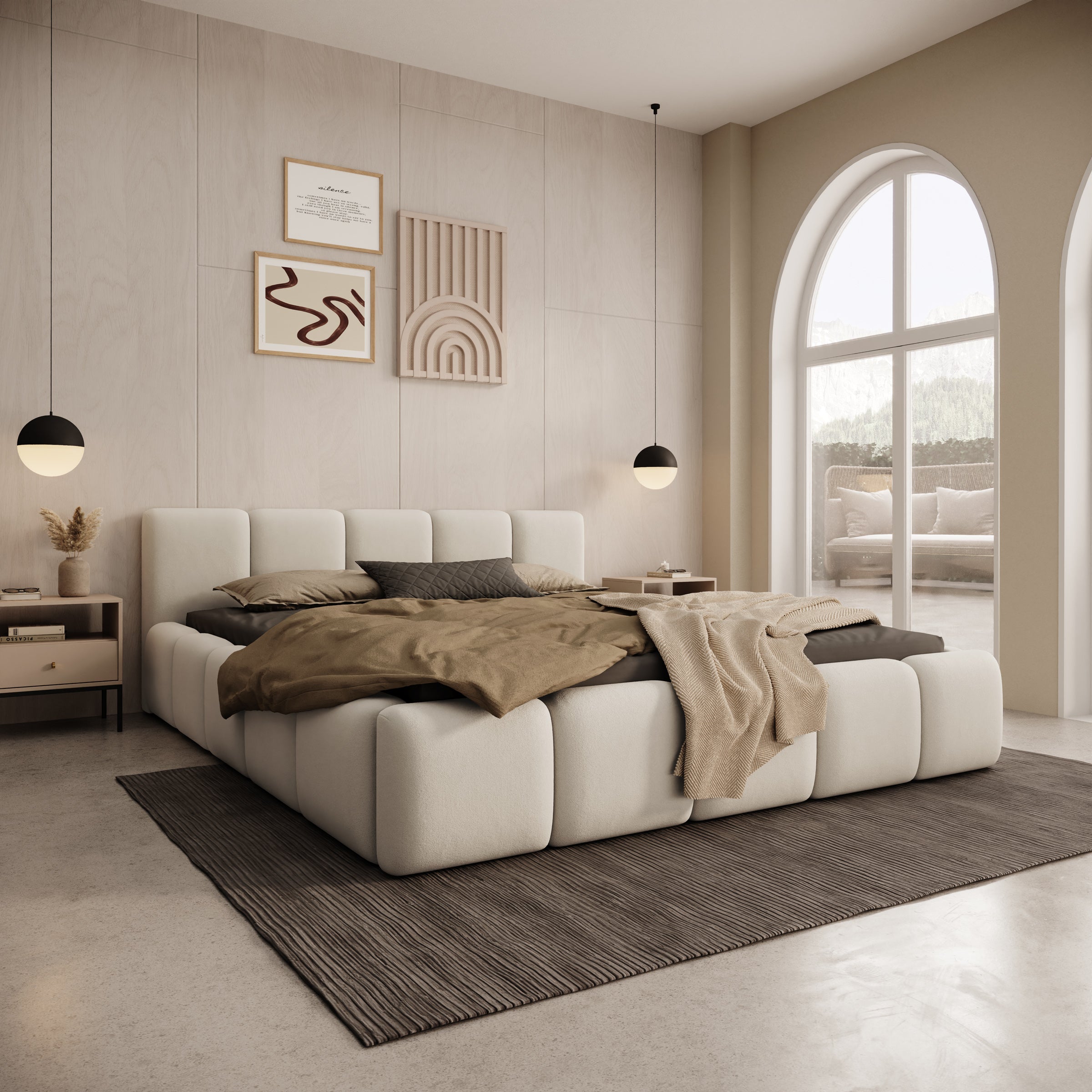 Karisma - Tweepersoonsbed met opbergruimte - Beige stof - 180x200 cm