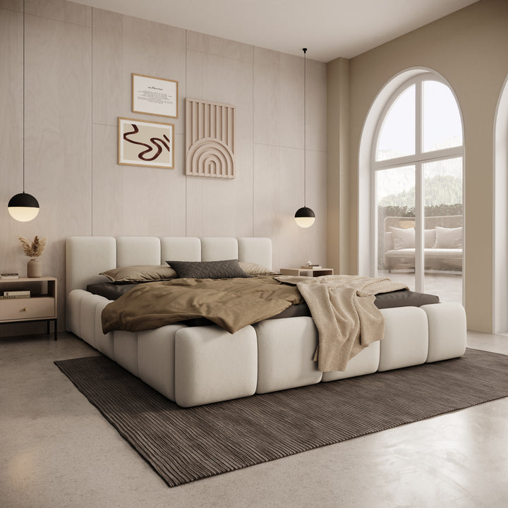 Karisma - Tweepersoonsbed met opbergruimte - Beige stof - 180x200 cm