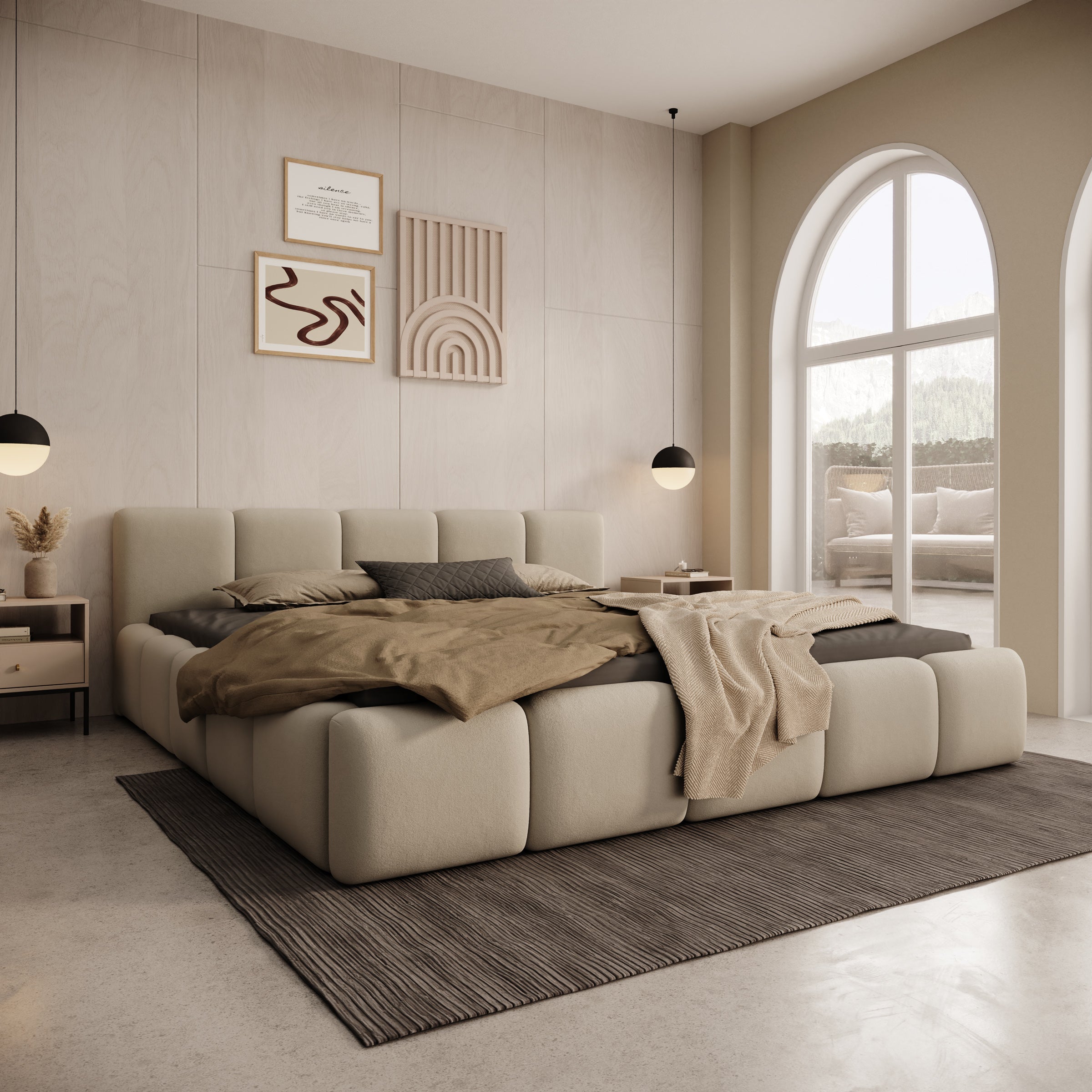 Karisma - Tweepersoonsbed met opbergruimte - Beige stof - 180x200 cm