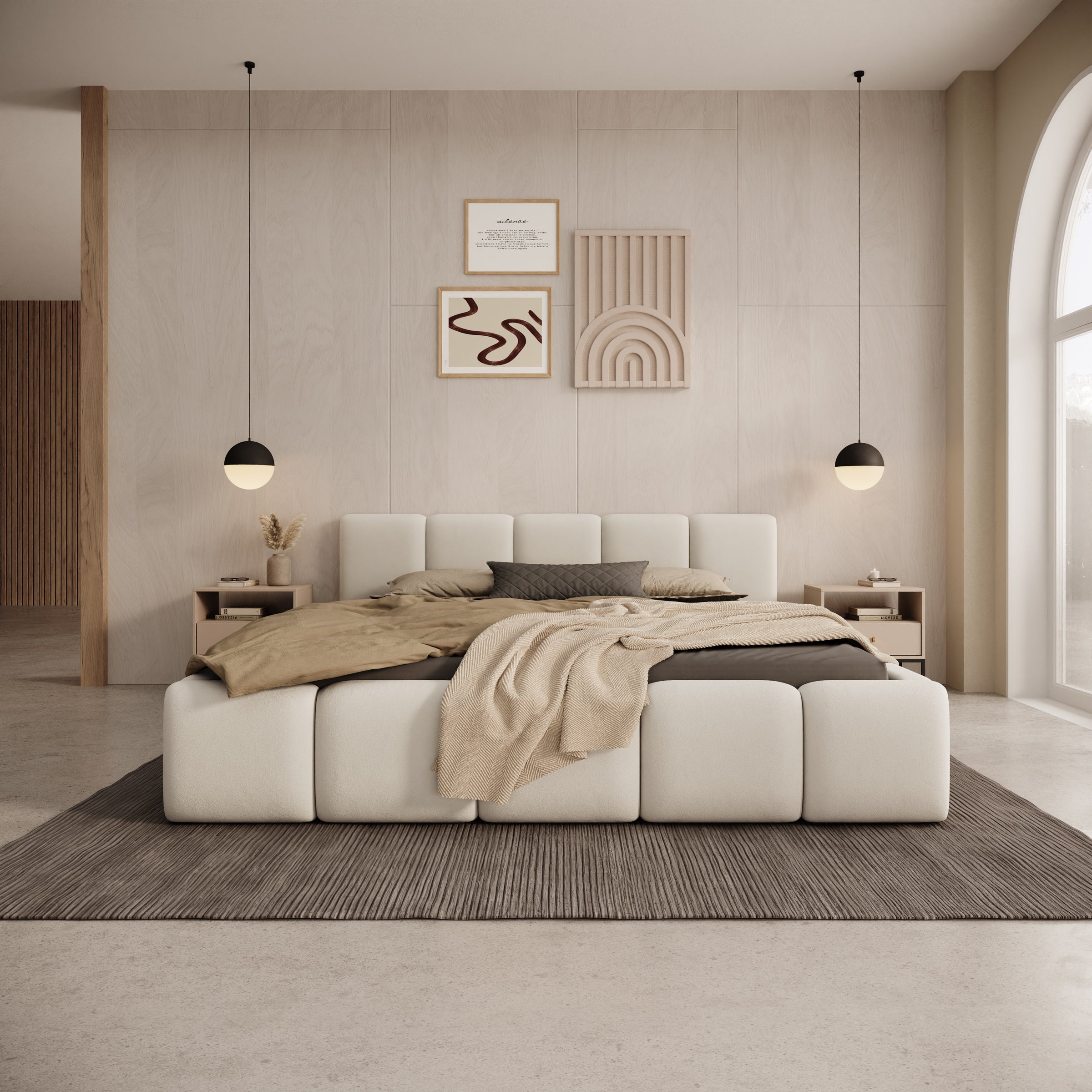 Karisma - Tweepersoonsbed met opbergruimte - Beige stof - 180x200 cm