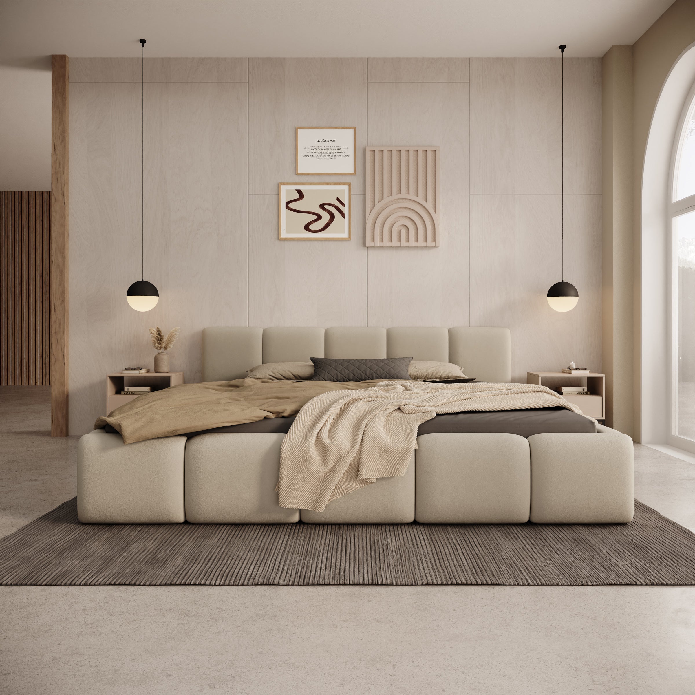 Karisma - Tweepersoonsbed met opbergruimte - Beige stof - 180x200 cm