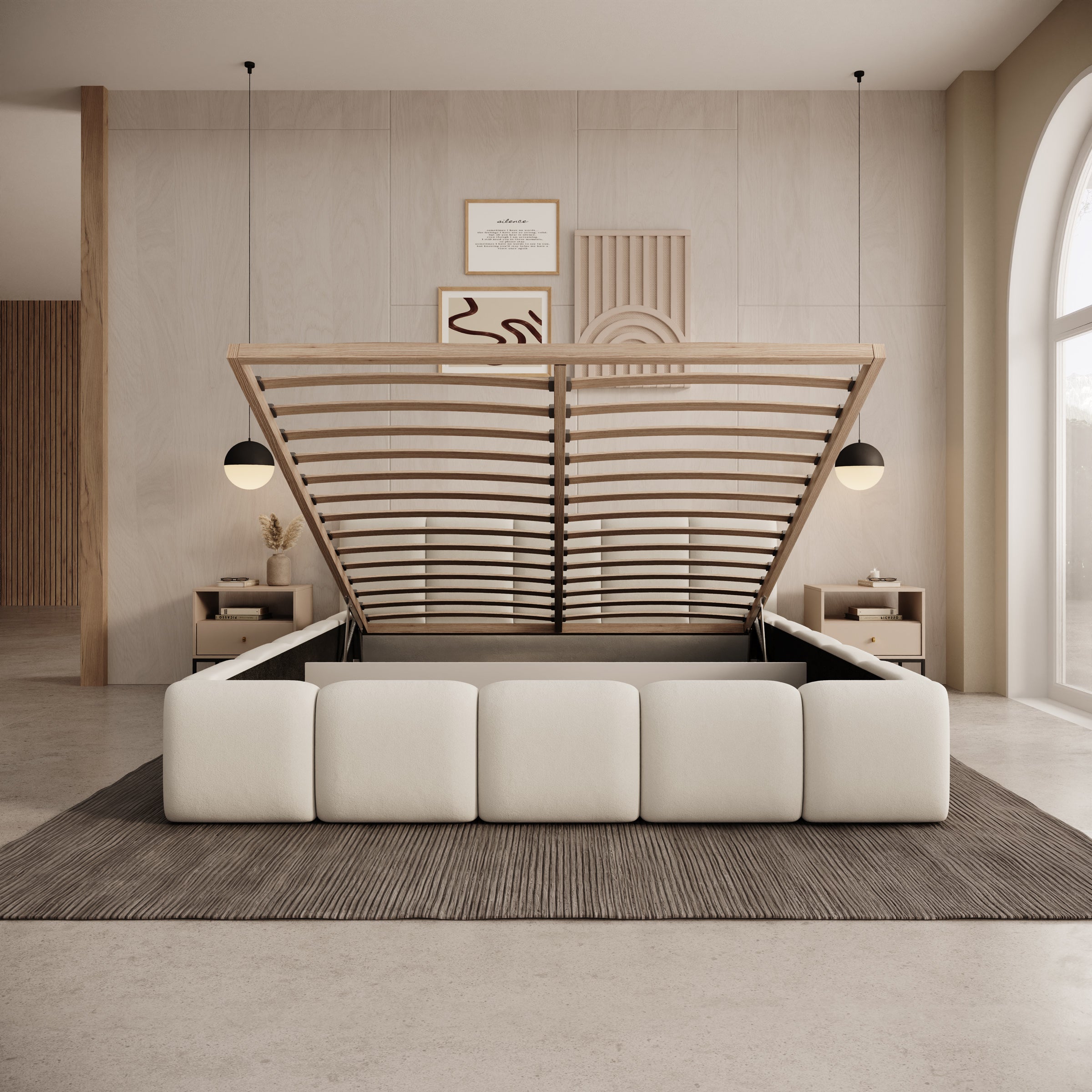 Karisma - Tweepersoonsbed met opbergruimte - Beige stof - 180x200 cm
