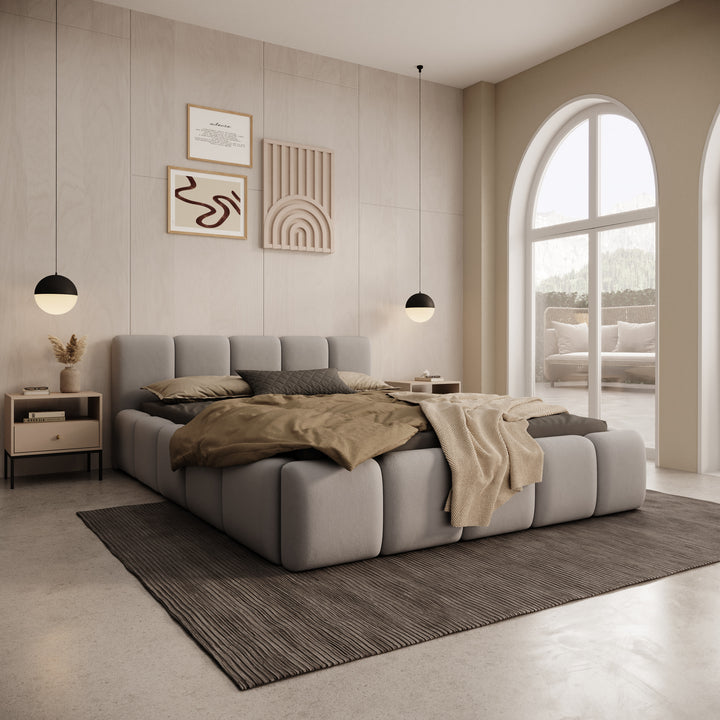 Karisma - Tweepersoonsbed met opbergruimte - Grijs stof - 140x200 cm