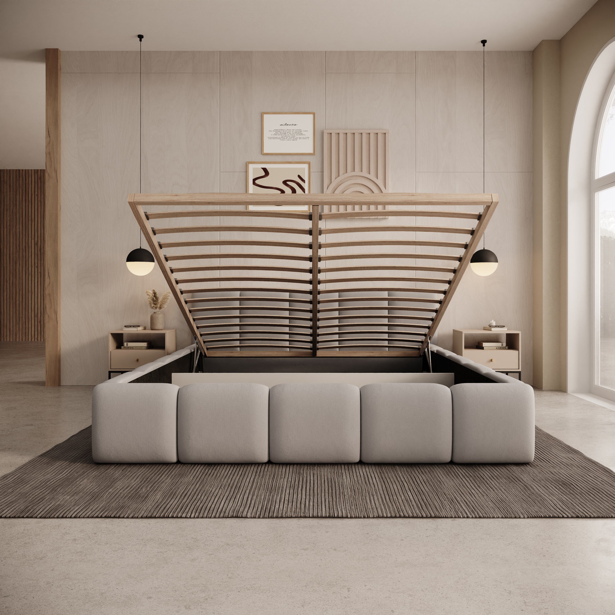 Karisma - Tweepersoonsbed met opbergruimte - Grijs stof - 160x200 cm