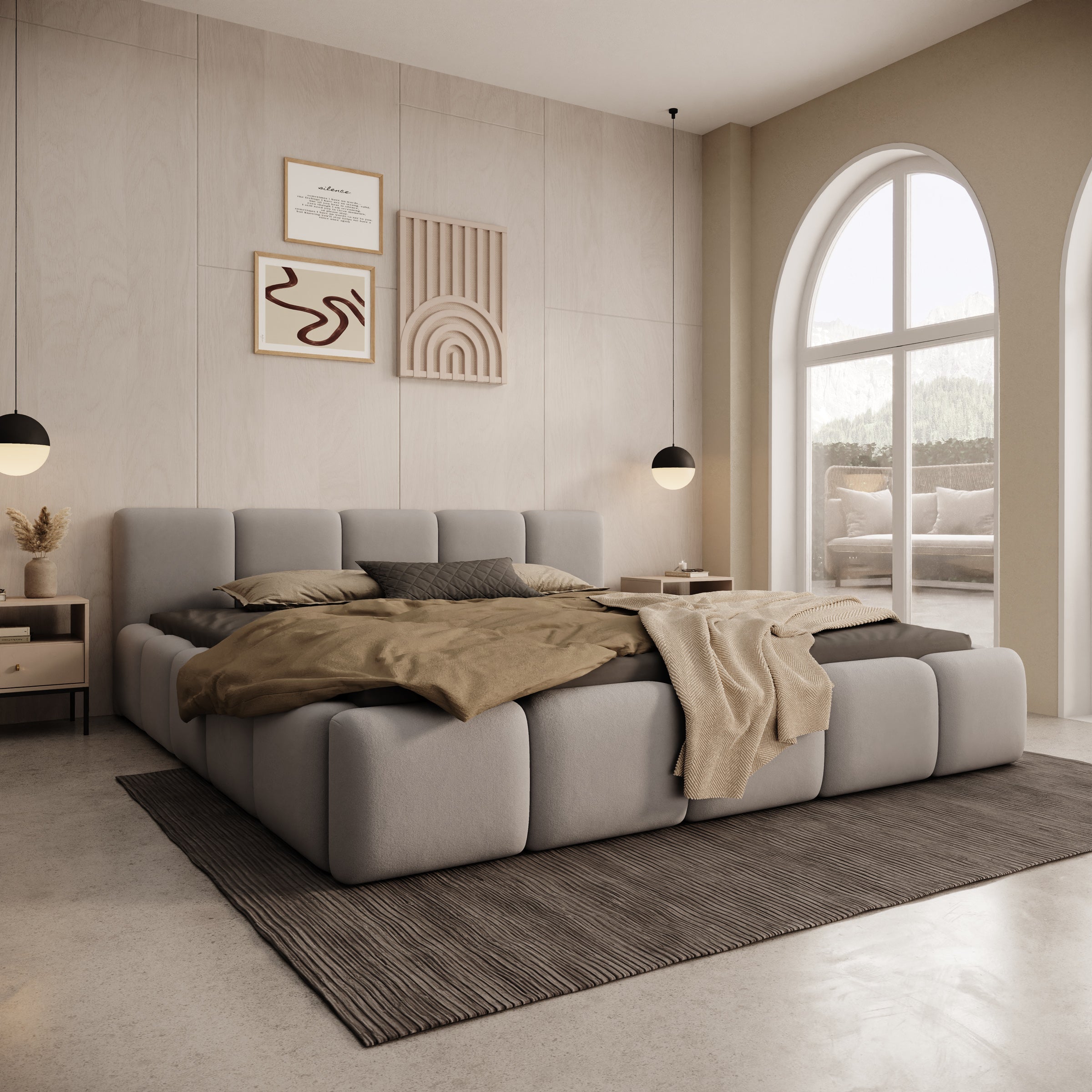 Karisma - Tweepersoonsbed met opbergruimte - Grijs stof - 180x200 cm