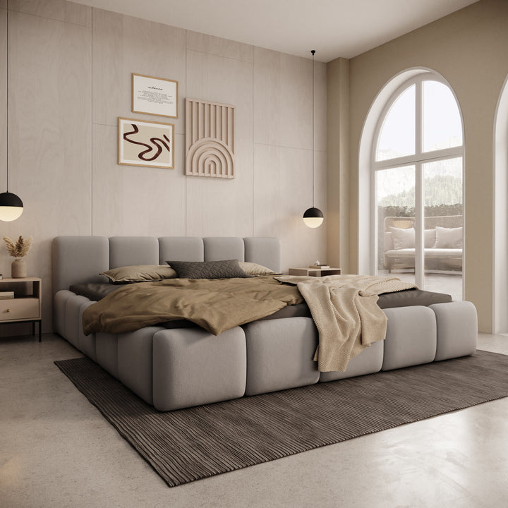 Karisma - Tweepersoonsbed met opbergruimte - Grijs stof - 180x200 cm