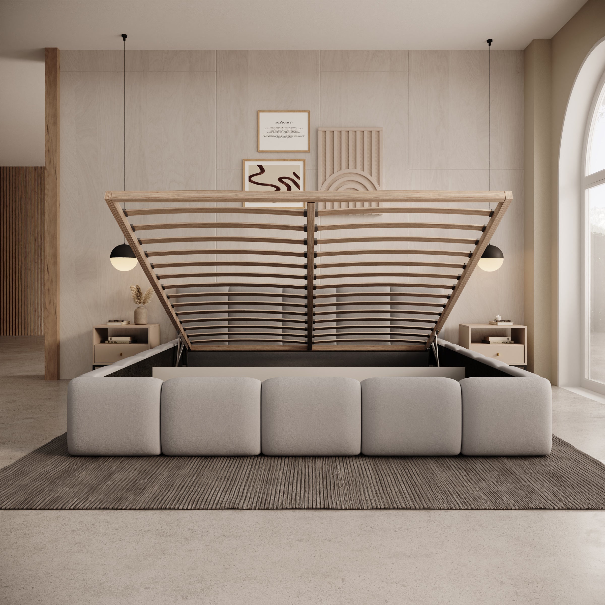 Karisma - Tweepersoonsbed met opbergruimte - Grijs stof - 180x200 cm