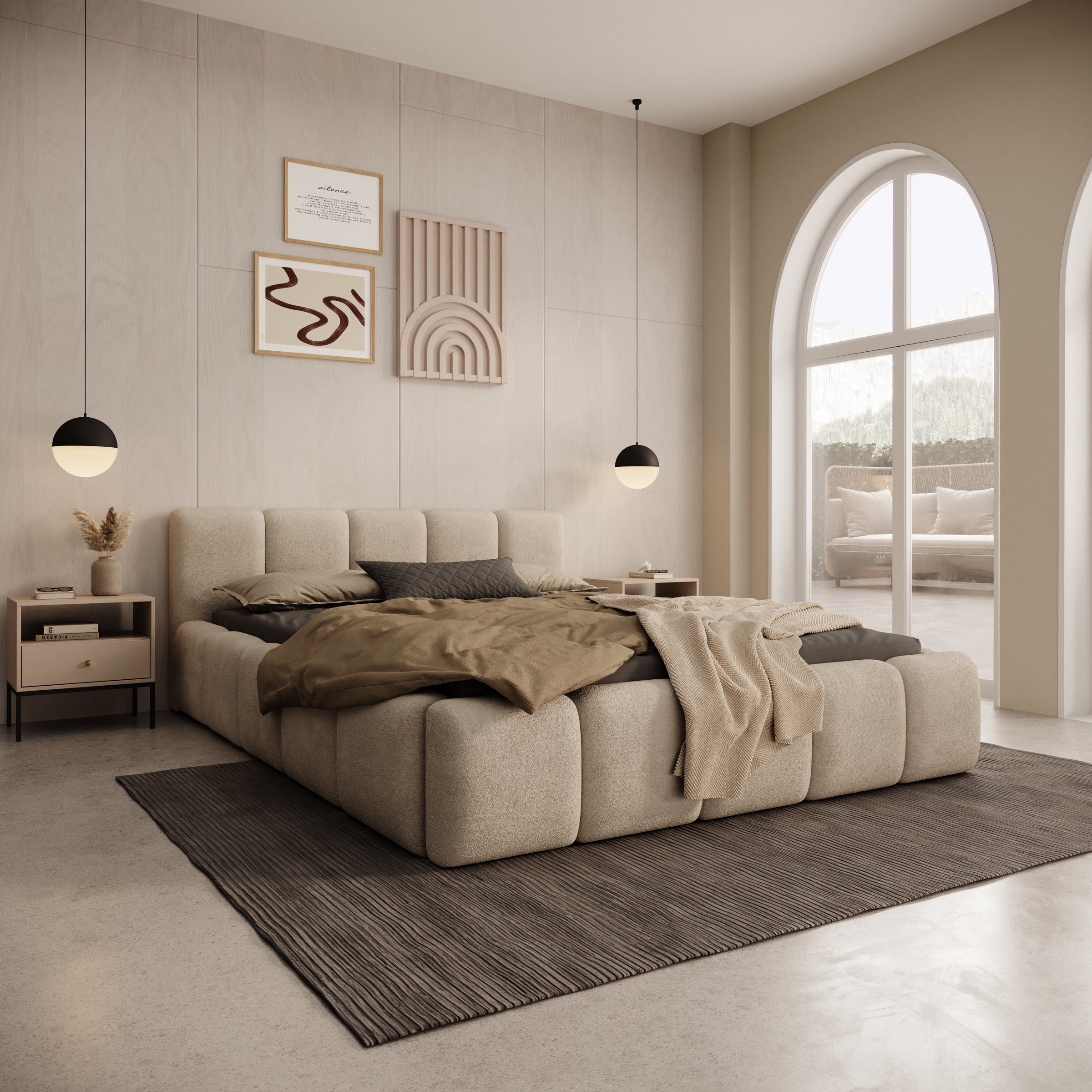 Karisma - Tweepersoonsbed met opbergruimte - Teddystof beige - 140x200 cm